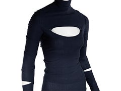 Navy Blue Christian Dior Cutout Turtleneck Sweater