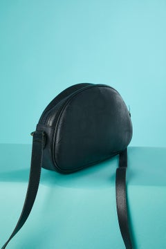 Navy blue coated branded fabric and navy blue leather Christian Dior