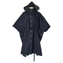 Navy blue coated raincoat-cape with Monogram lining CHRISTIAN DIOR