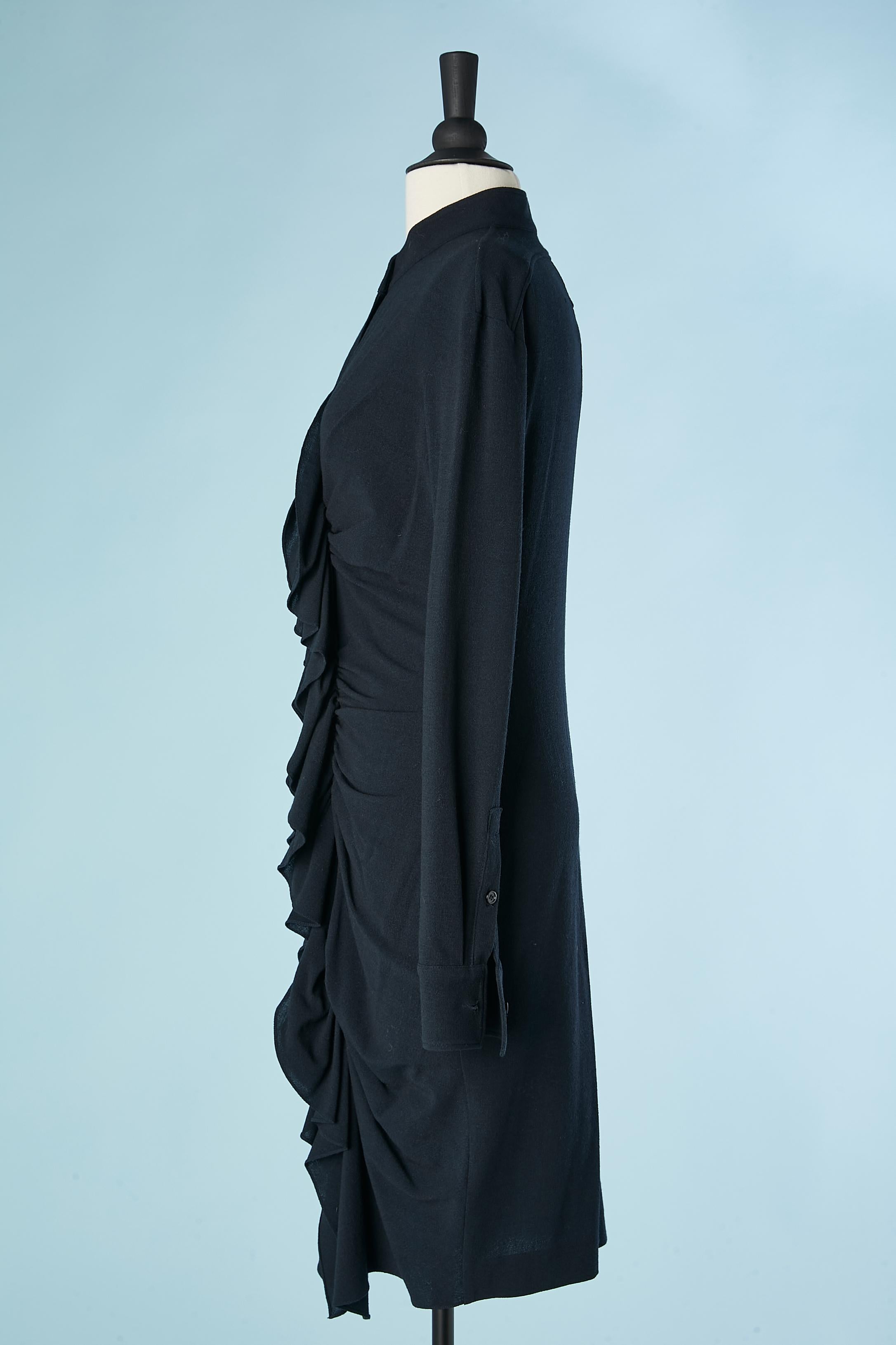 Women's Navy blue cocktail dress in stretch wool with drape, ruffles and zip  Givenchy 