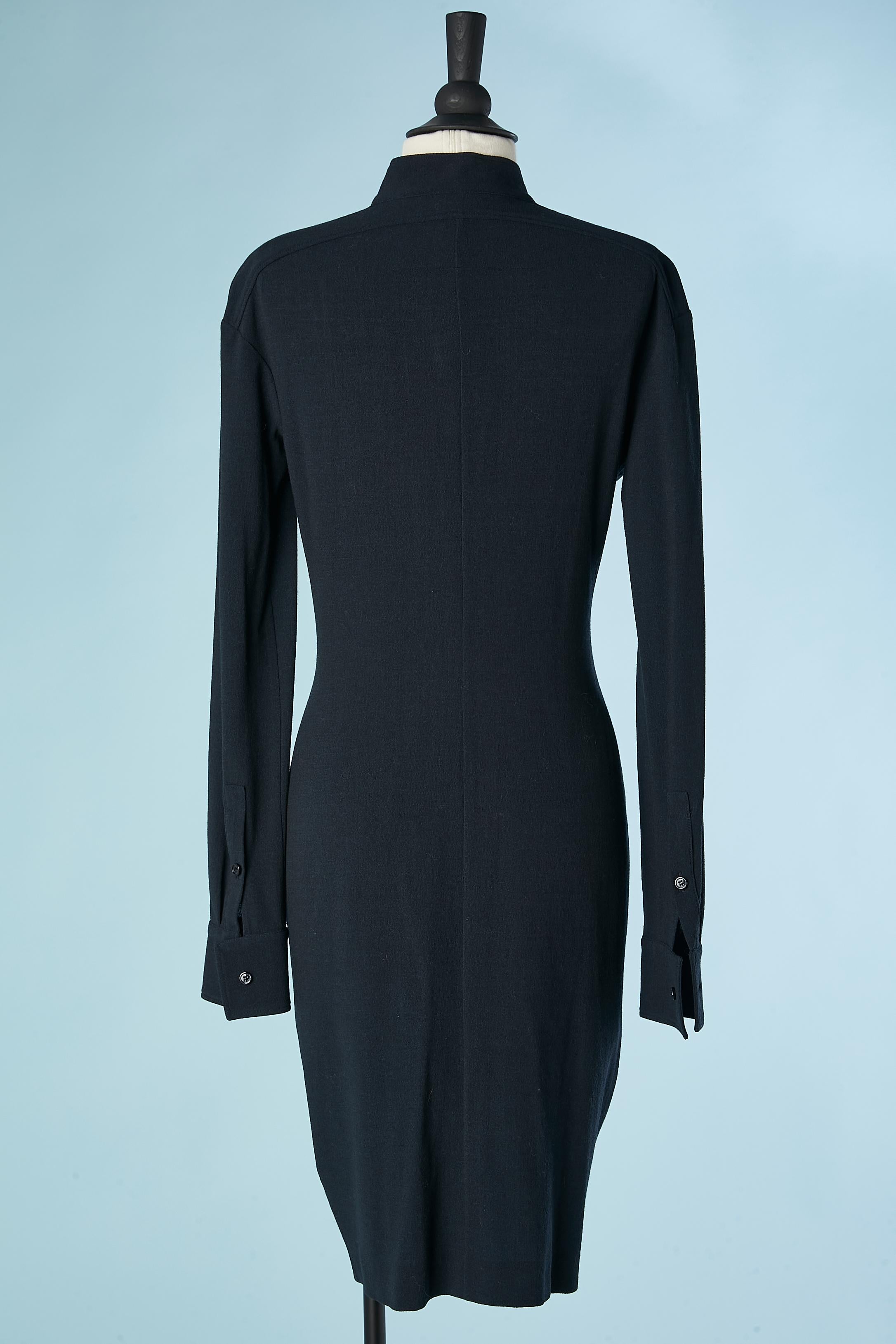 Navy blue cocktail dress in stretch wool with drape, ruffles and zip  Givenchy  1