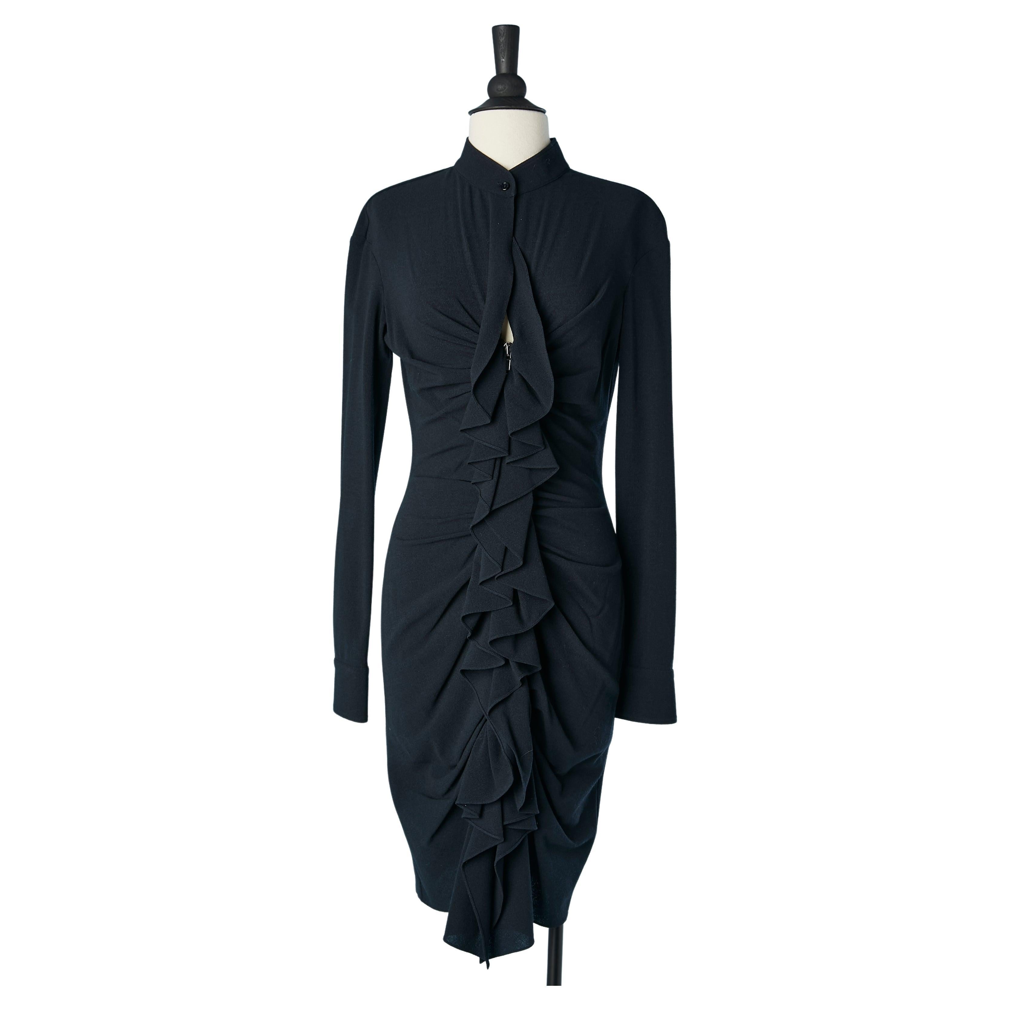 Navy blue cocktail dress in stretch wool with drape, ruffles and zip  Givenchy 