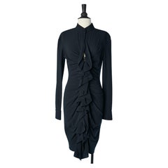 Navy blue cocktail dress in stretch wool with drape, ruffles and zip  Givenchy 
