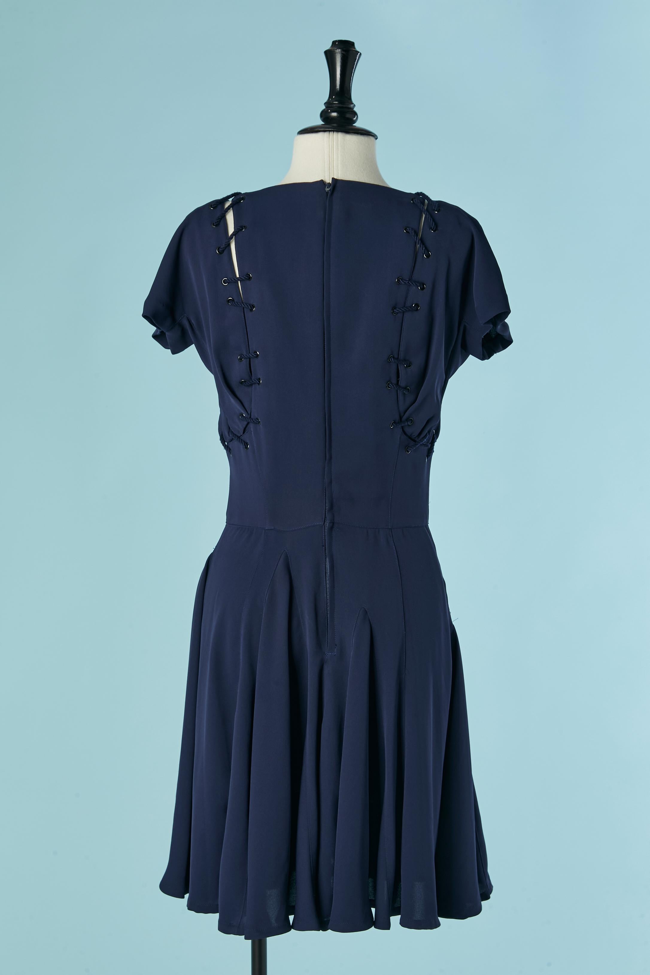 De las mujeres Vestido de cóctel azul marino con encajes THIERRY MUGLER en venta