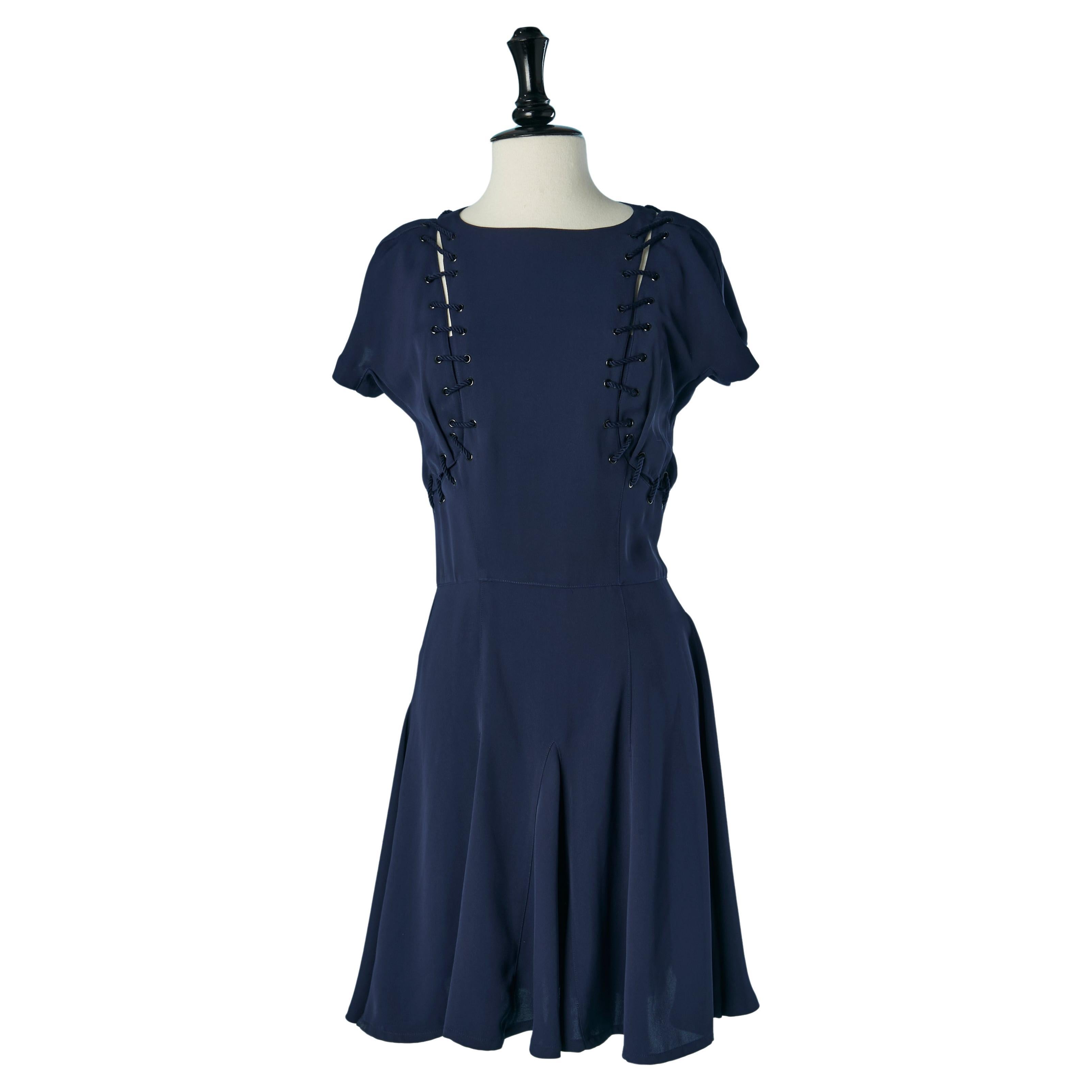 Navy blue cocktail dress with laces THIERRY MUGLER