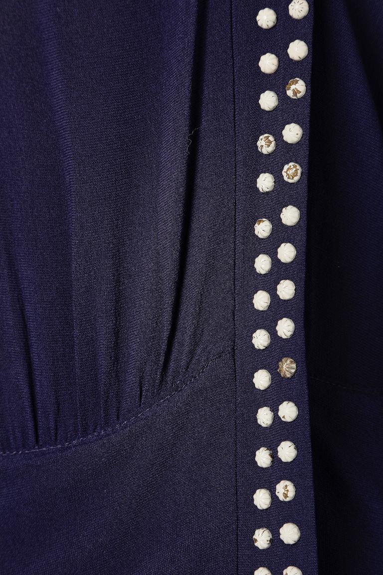 Women's Navy blue cocktail dress with metallic studs and embellishment Circa 1930's 