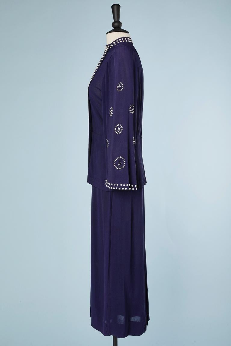 Navy blue cocktail dress with metallic studs and embellishment Circa 1930's  1