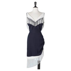 Navy blue cocktail dress with white fringes Thierry Mugler 