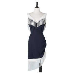 Navy blue cocktail dress with white fringes Thierry Mugler