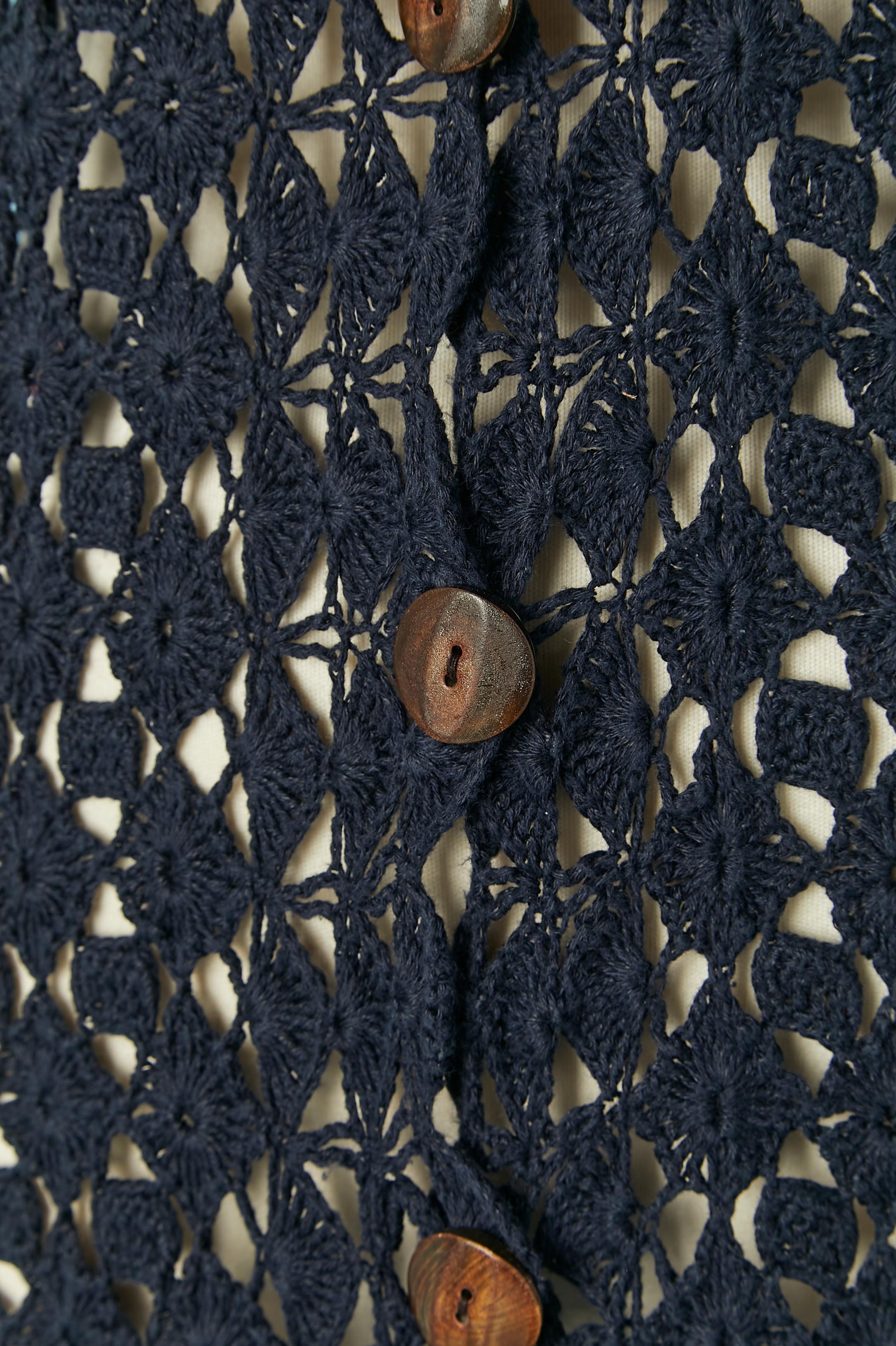 Black Navy blue cotton and linen crochet coat Diane von Furstenberg New with tag For Sale