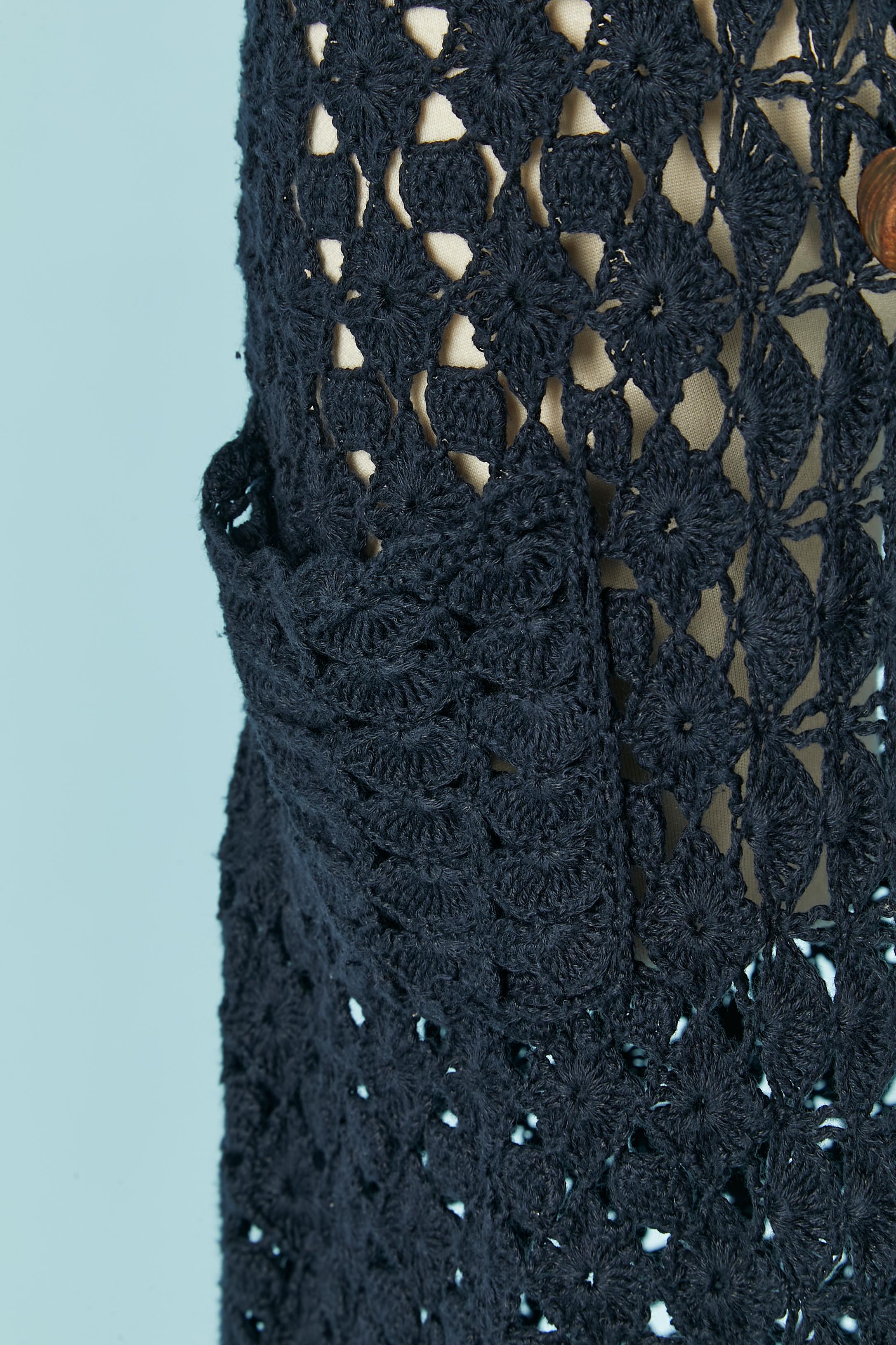 Navy blue cotton and linen crochet coat Diane von Furstenberg New with tag In New Condition For Sale In Saint-Ouen-Sur-Seine, FR