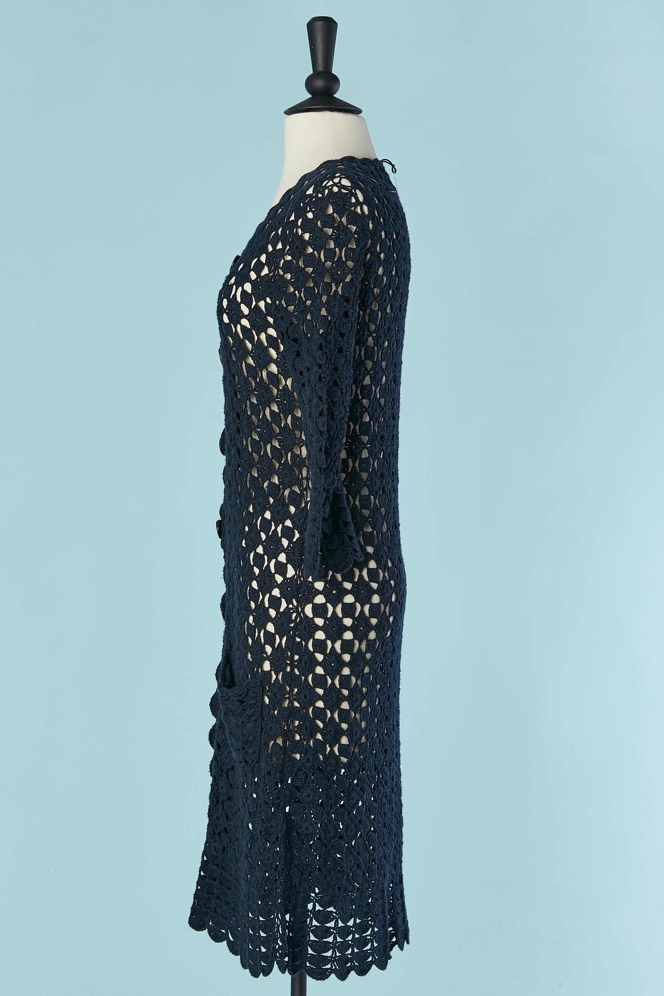 Women's Navy blue cotton and linen crochet coat Diane von Furstenberg New with tag For Sale