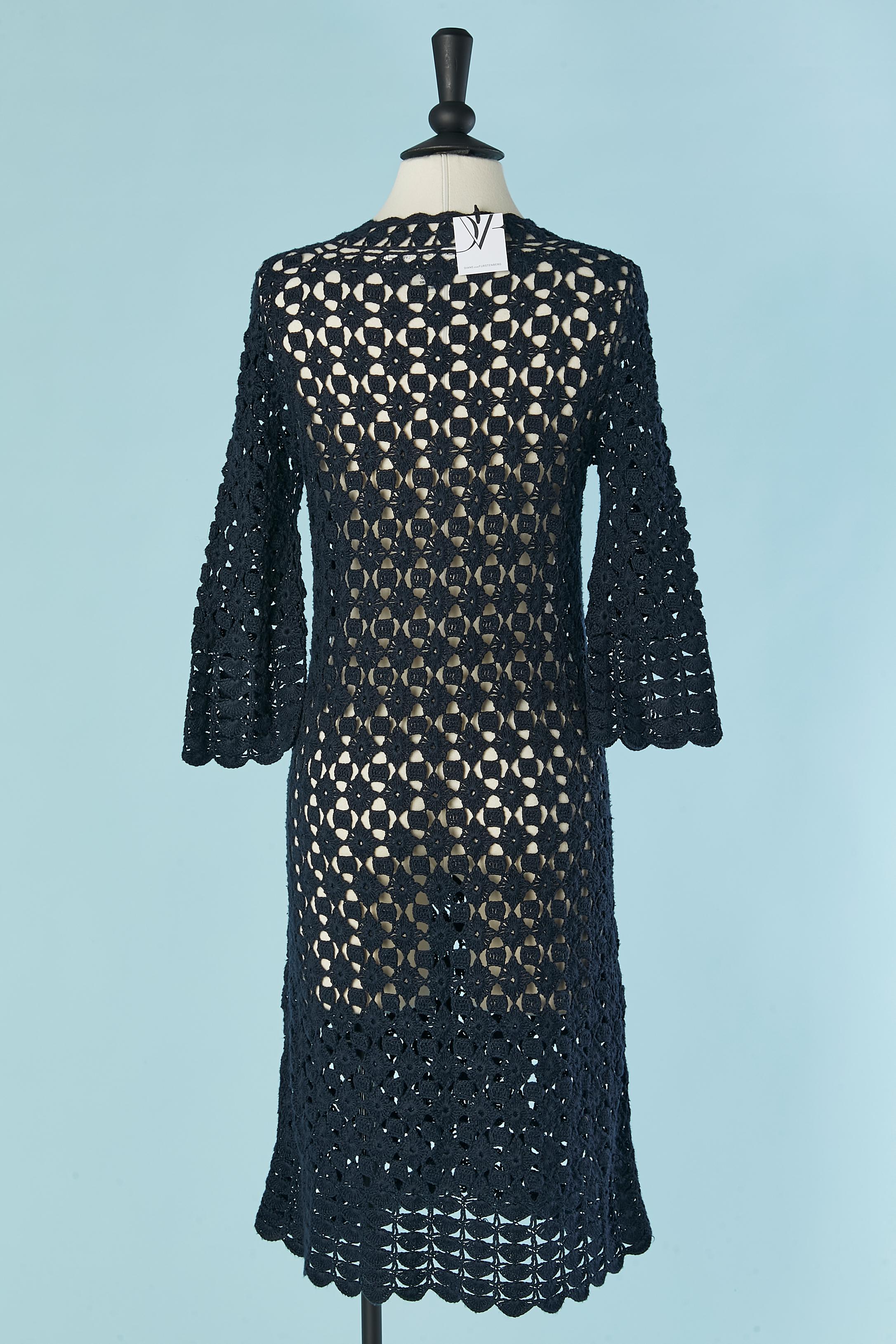 Navy blue cotton and linen crochet coat Diane von Furstenberg New with tag For Sale 1