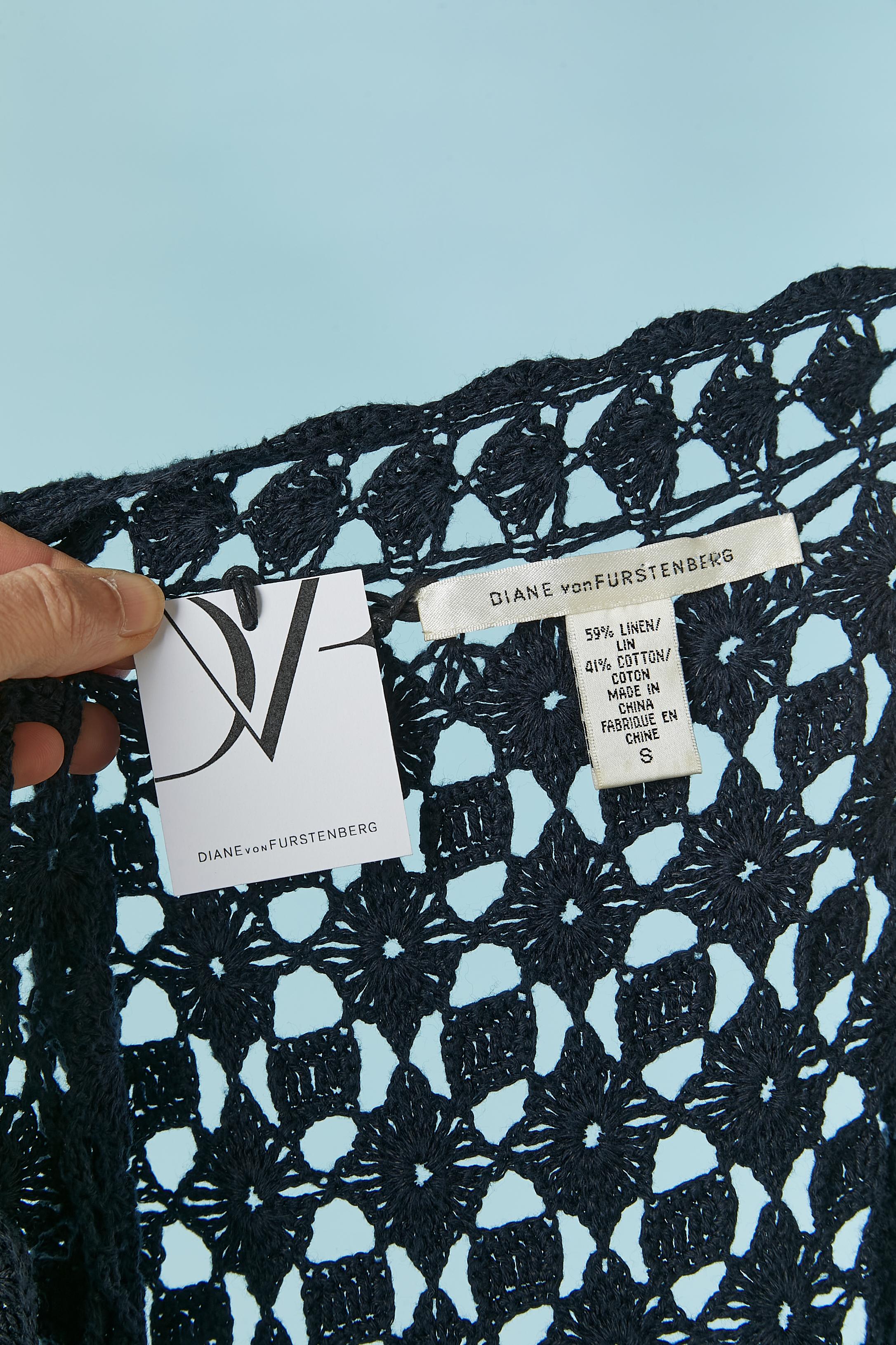 Navy blue cotton and linen crochet coat Diane von Furstenberg New with tag For Sale 2