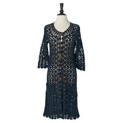 Cappotto all'uncinetto in cotone e lino blu navy Diane von Furstenberg Nuovo con cartellino