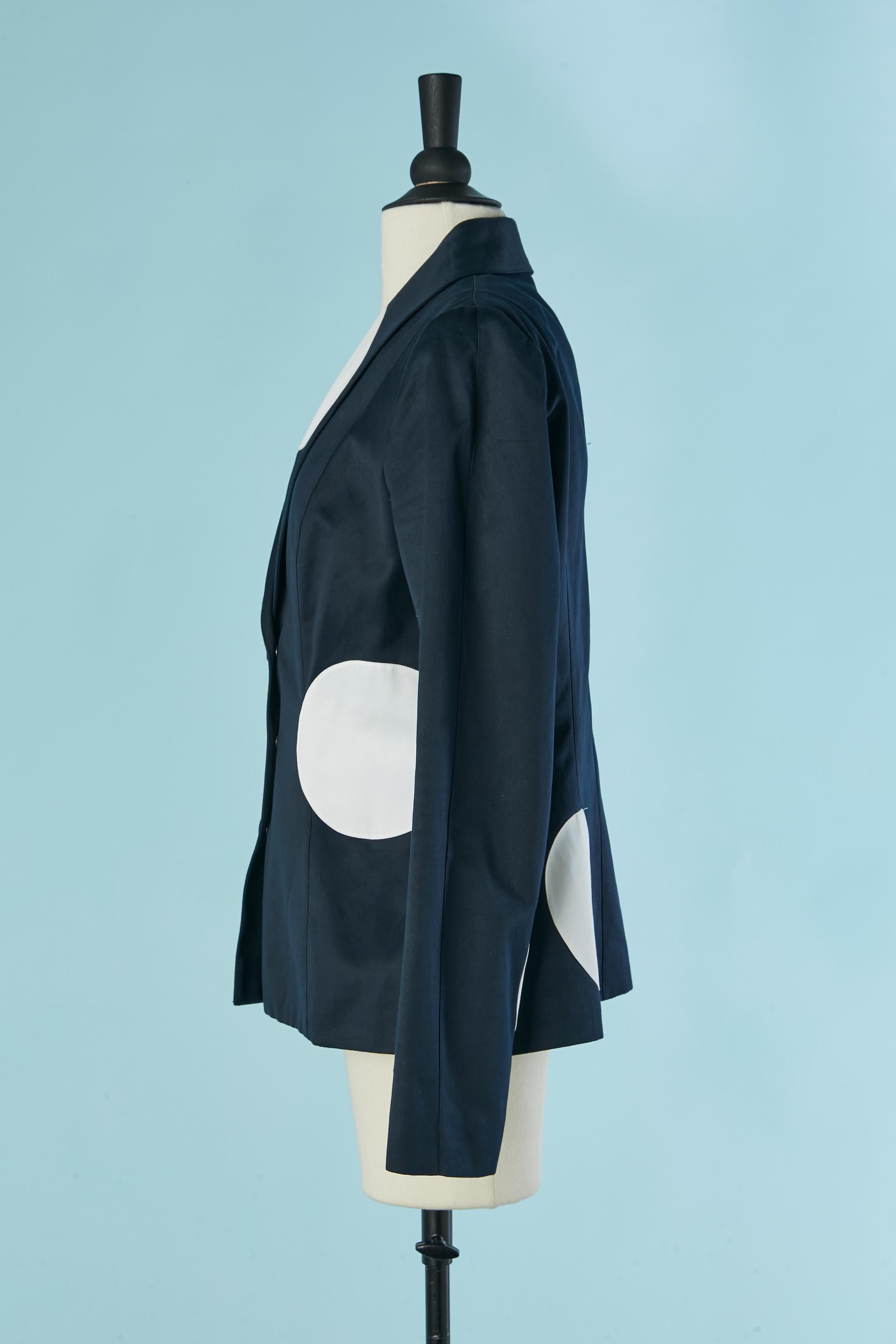 De las mujeres Chaqueta de algodón azul marino con aplique de puntos de algodón blanco Edición THIERRY MUGLER en venta