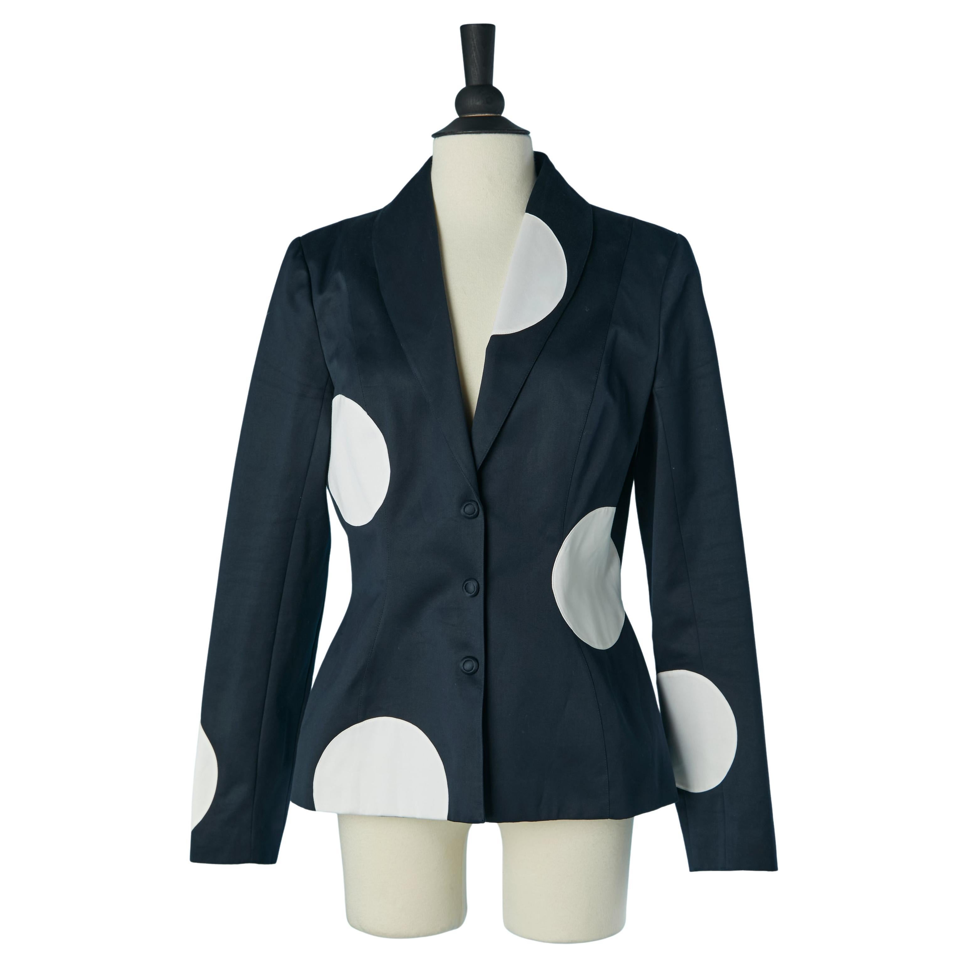 Chaqueta de algodón azul marino con aplique de puntos de algodón blanco Edición THIERRY MUGLER en venta