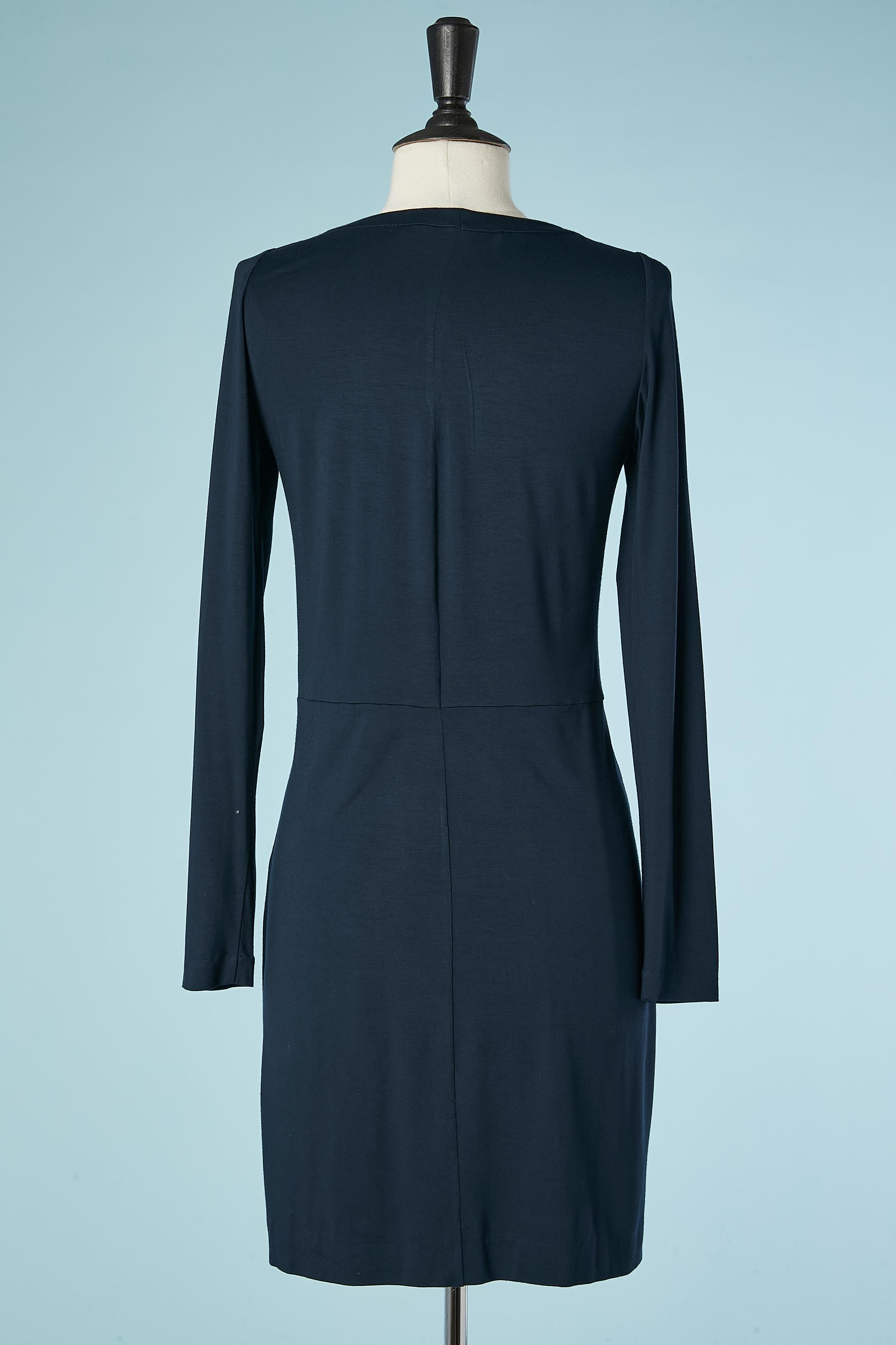Navy blue cotton jersey dress draped in the front Diane Von Furstenberg  In Excellent Condition For Sale In Saint-Ouen-Sur-Seine, FR