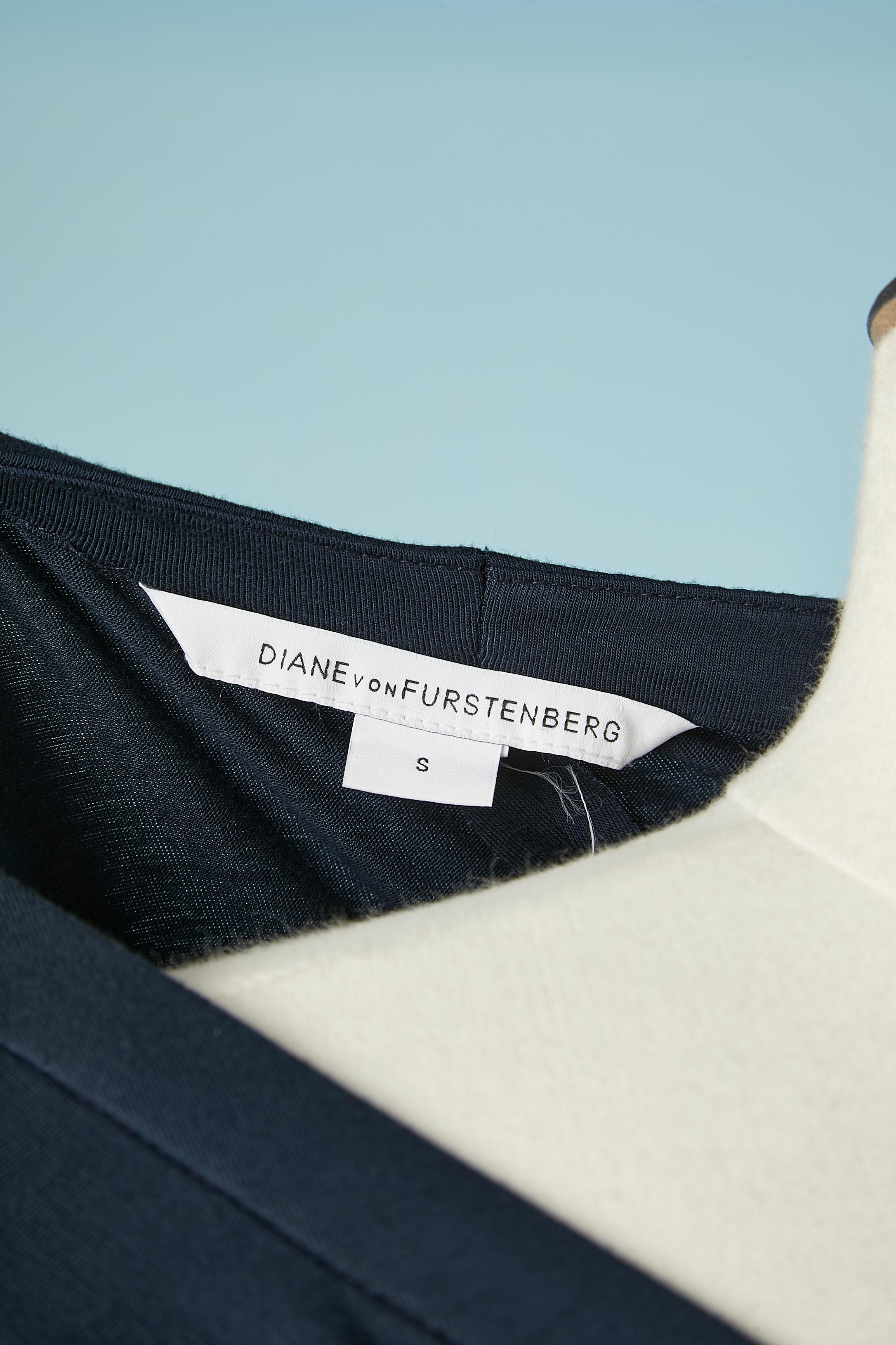 Women's Navy blue cotton jersey dress draped in the front Diane Von Furstenberg  For Sale