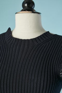 Navy blue cotton knit dress with crochet sleeve PRADA
