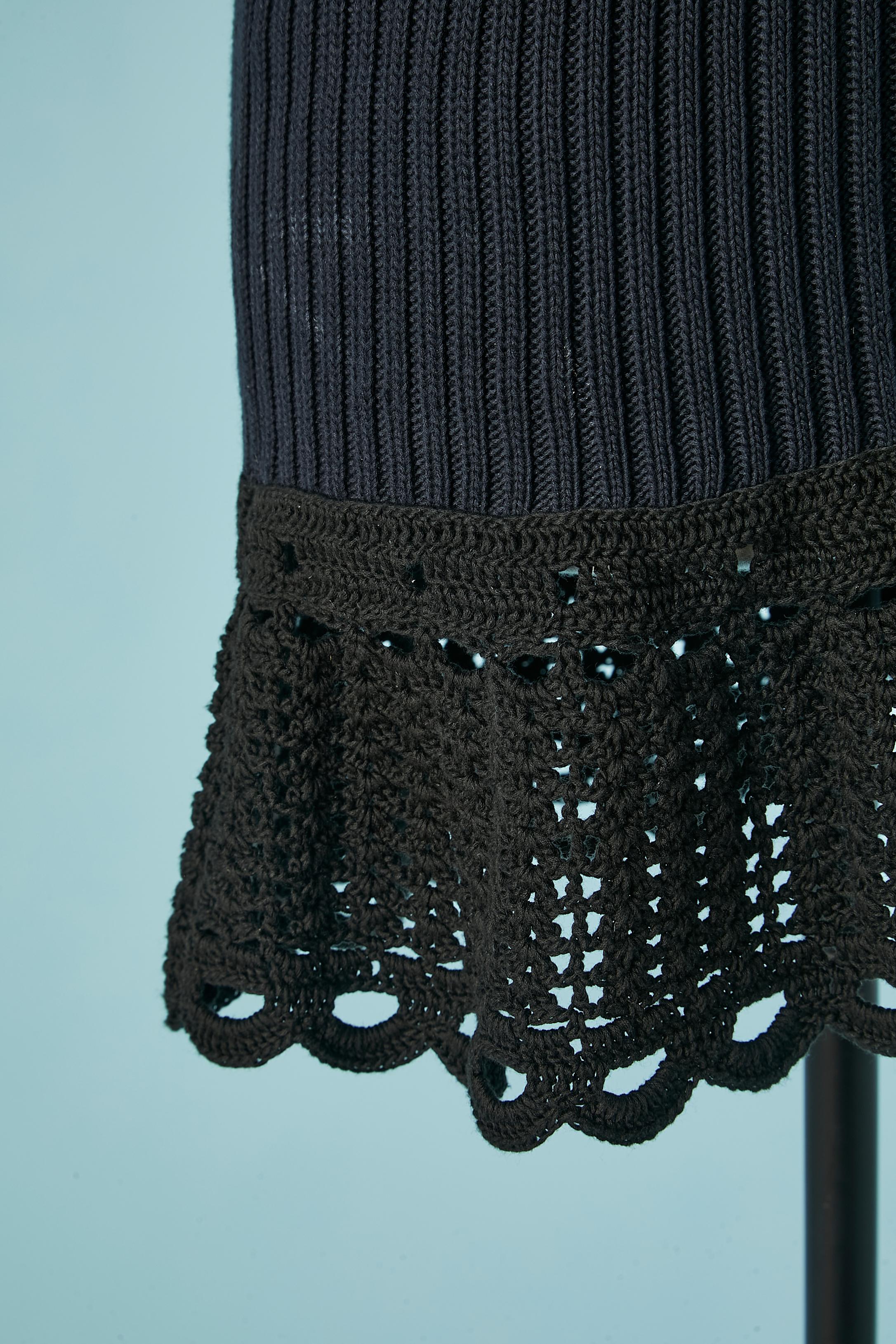 Navy blue cotton knit dress with crochet sleeve PRADA In Excellent Condition For Sale In Saint-Ouen-Sur-Seine, FR