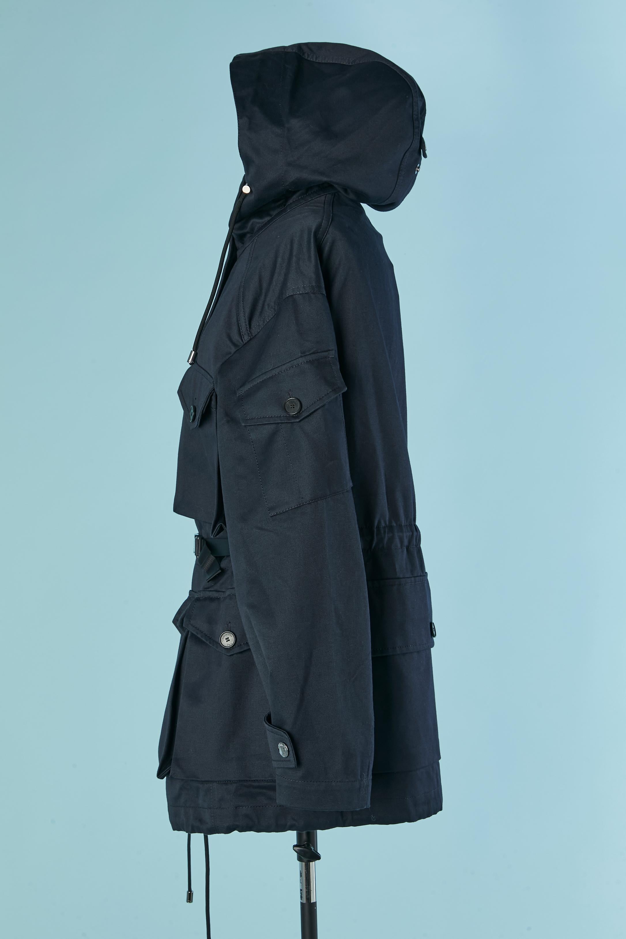 Parka in cotone blu navy con cappuccio e tasca CHRISTIAN DIOR in vendita 5