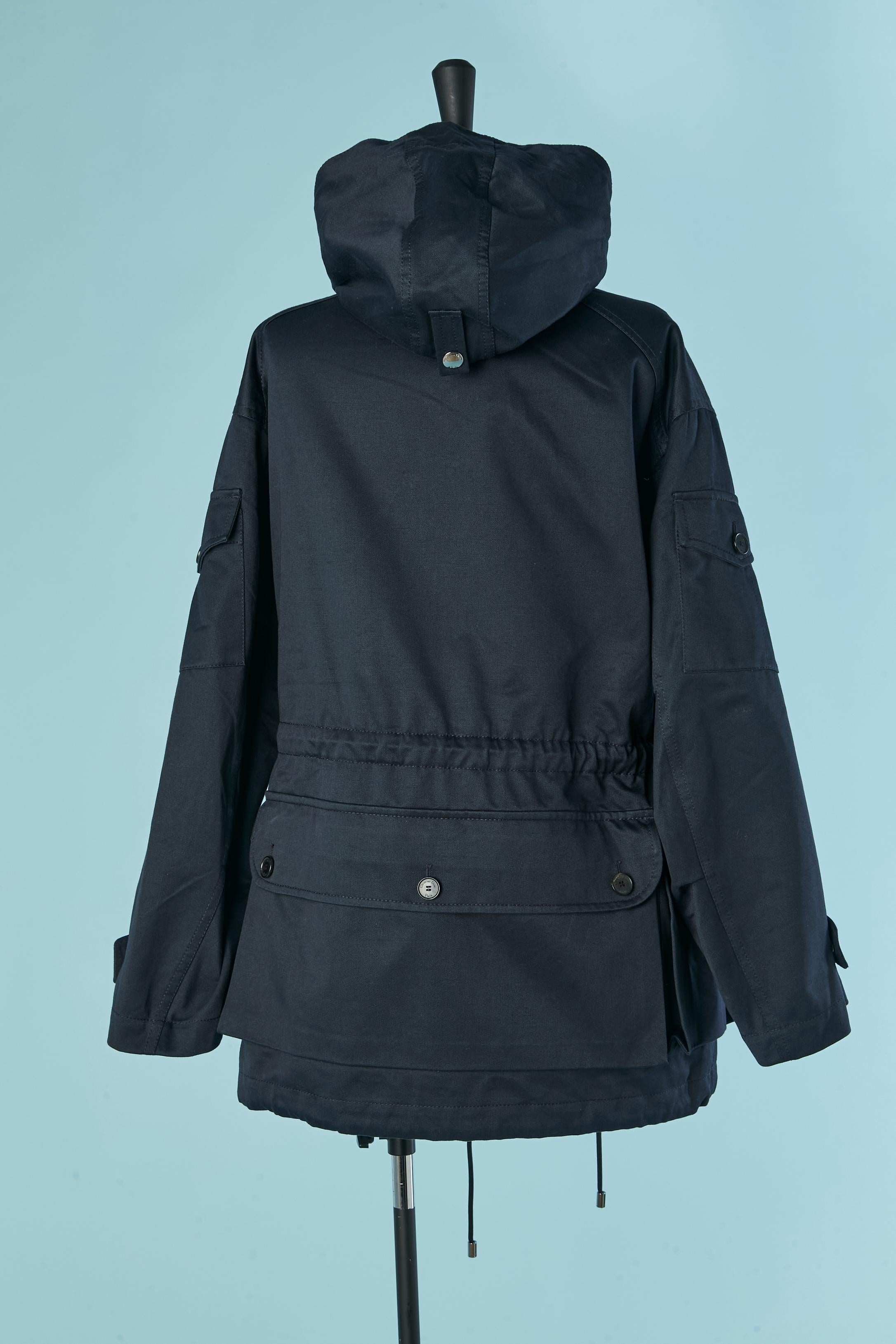 Parka in cotone blu navy con cappuccio e tasca CHRISTIAN DIOR in vendita 6