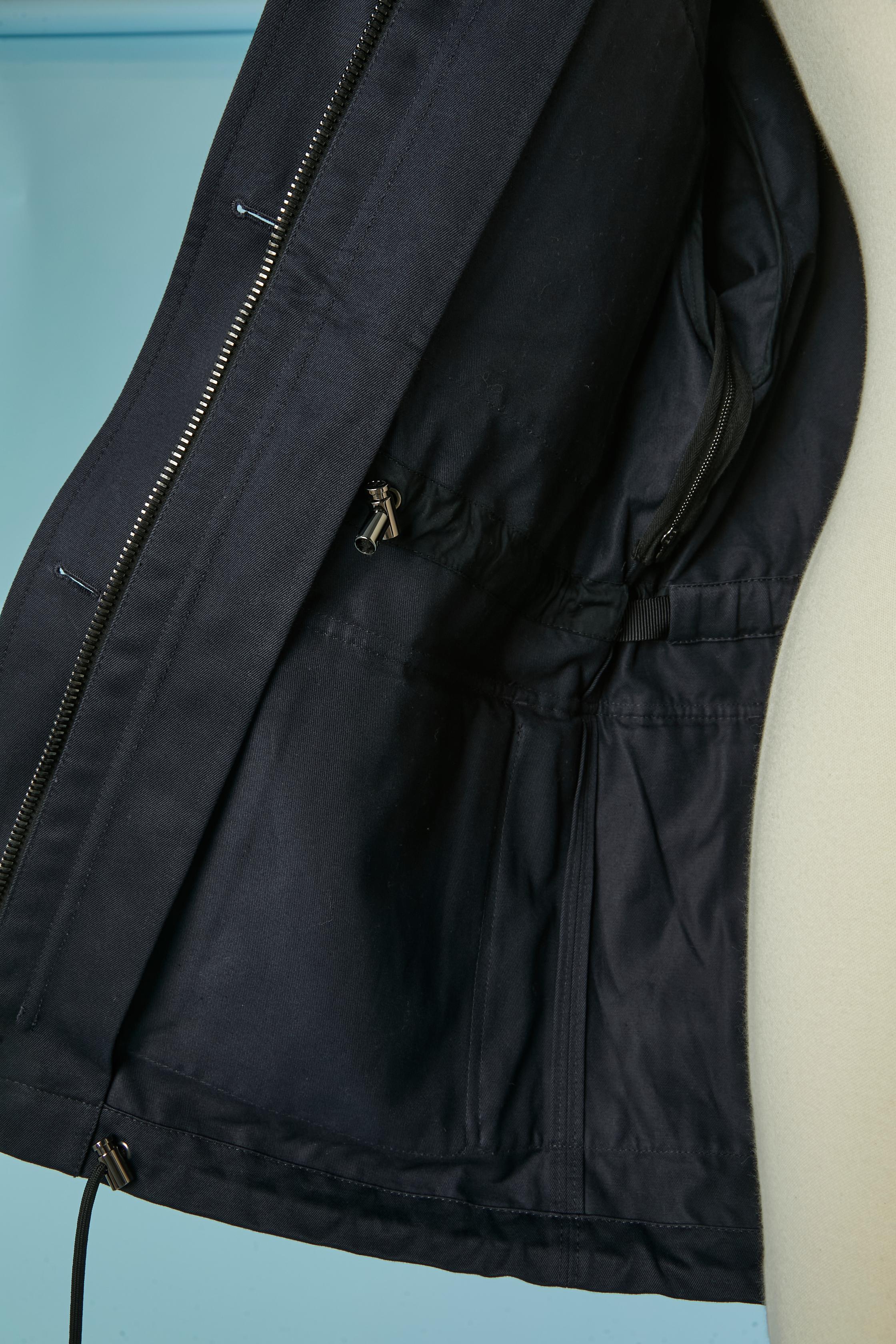 Parka in cotone blu navy con cappuccio e tasca CHRISTIAN DIOR in vendita 8