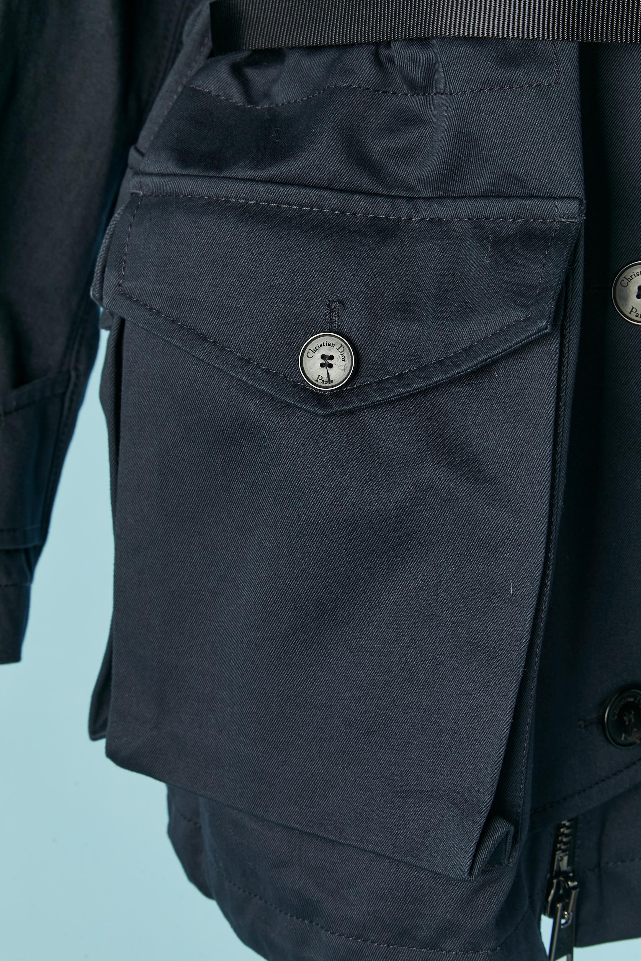 da uomo o donna Parka in cotone blu navy con cappuccio e tasca CHRISTIAN DIOR in vendita