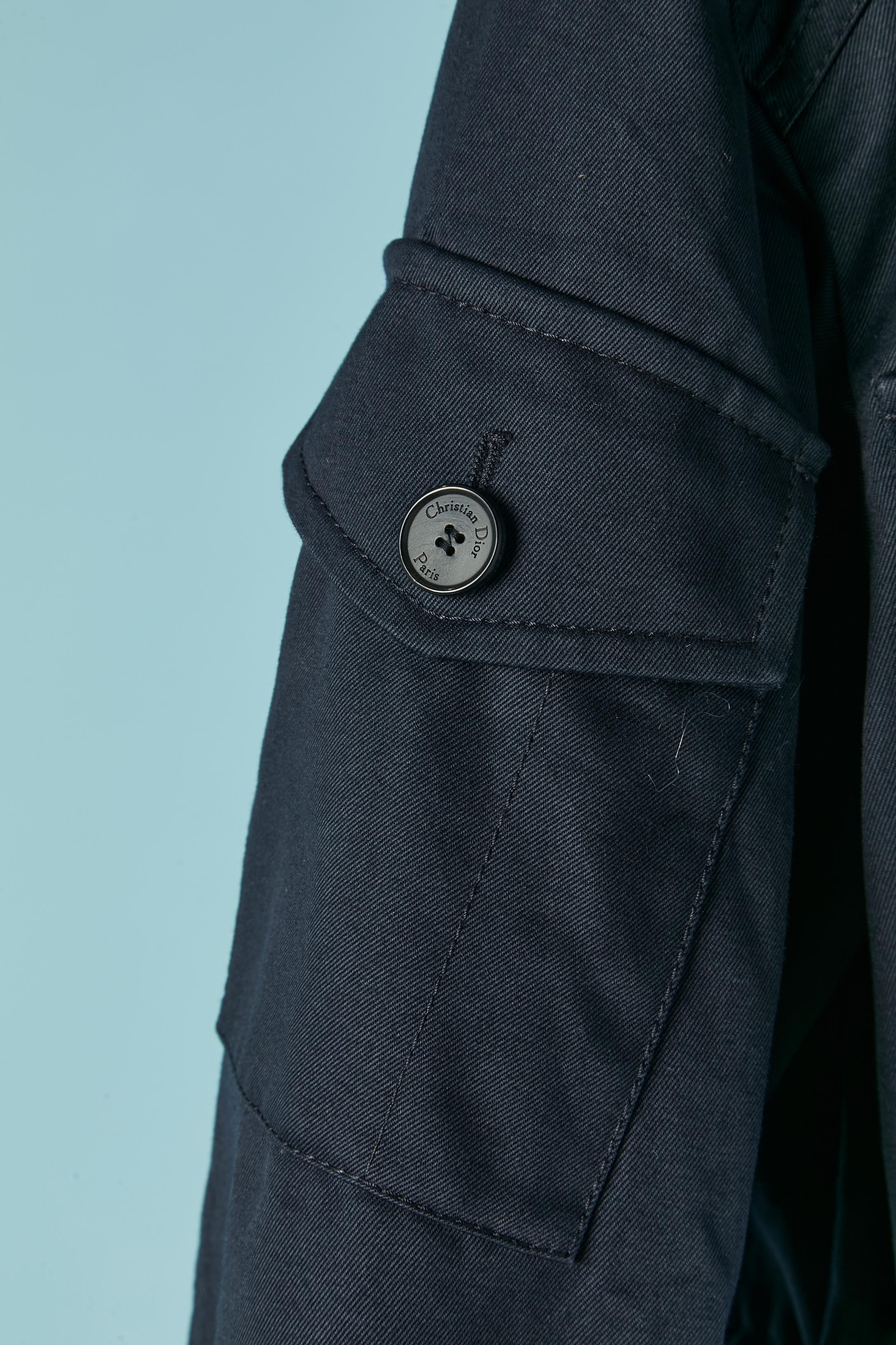 Parka in cotone blu navy con cappuccio e tasca CHRISTIAN DIOR in vendita 1