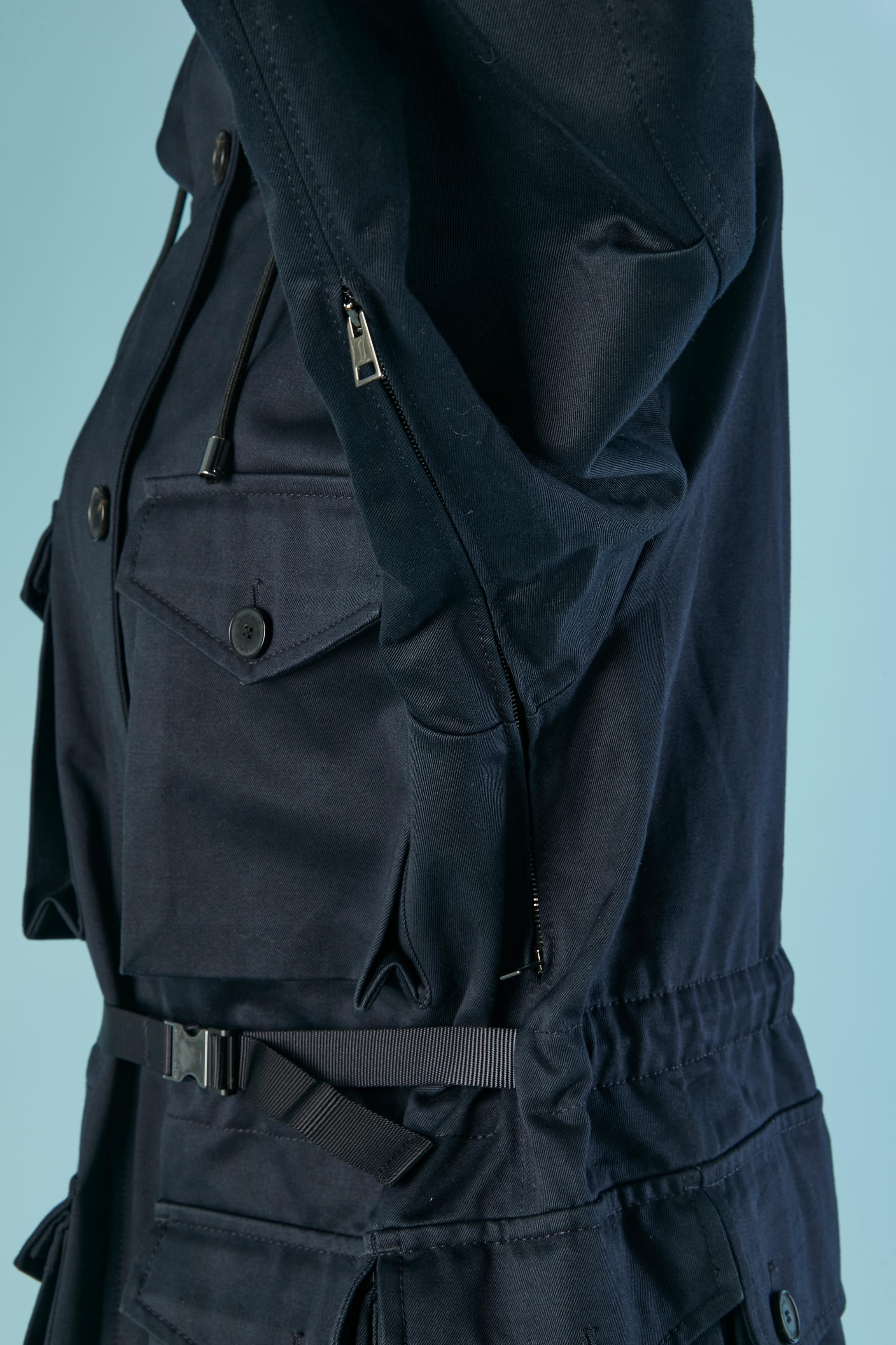 Parka in cotone blu navy con cappuccio e tasca CHRISTIAN DIOR in vendita 3