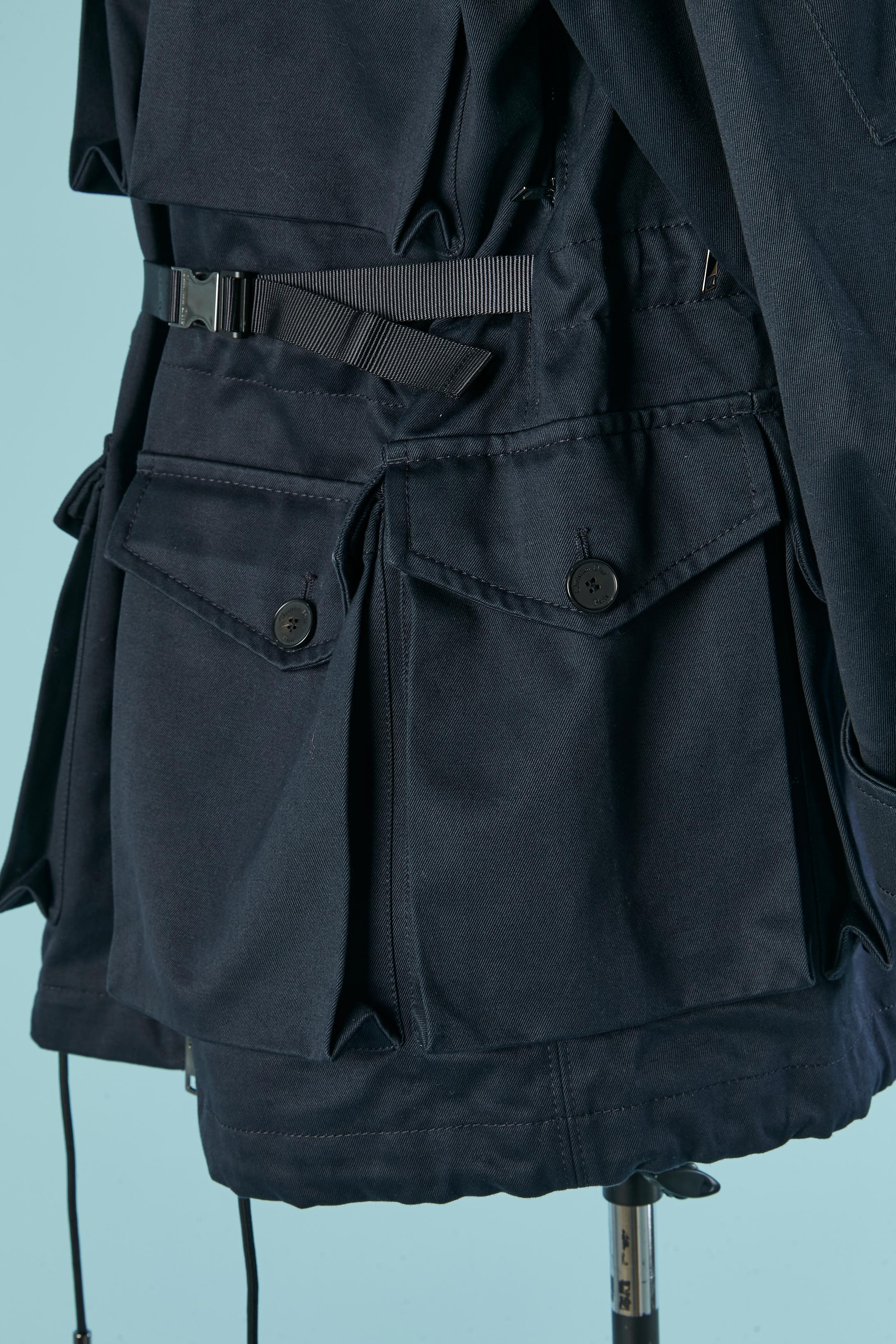 Parka in cotone blu navy con cappuccio e tasca CHRISTIAN DIOR in vendita 4