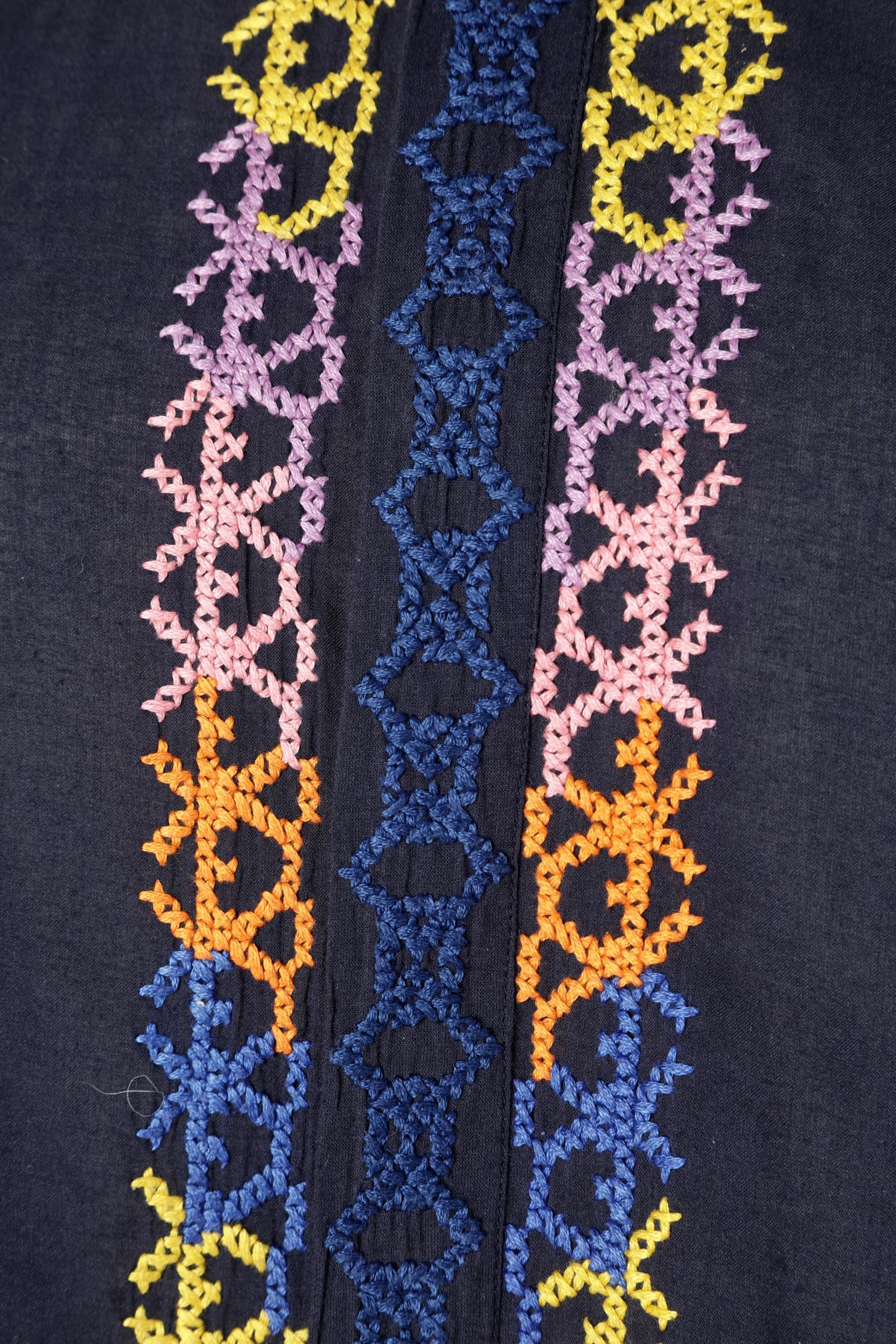 Women's or Men's Navy blue cotton shirt with multicolor cotton threads embroideries ETRO  For Sale