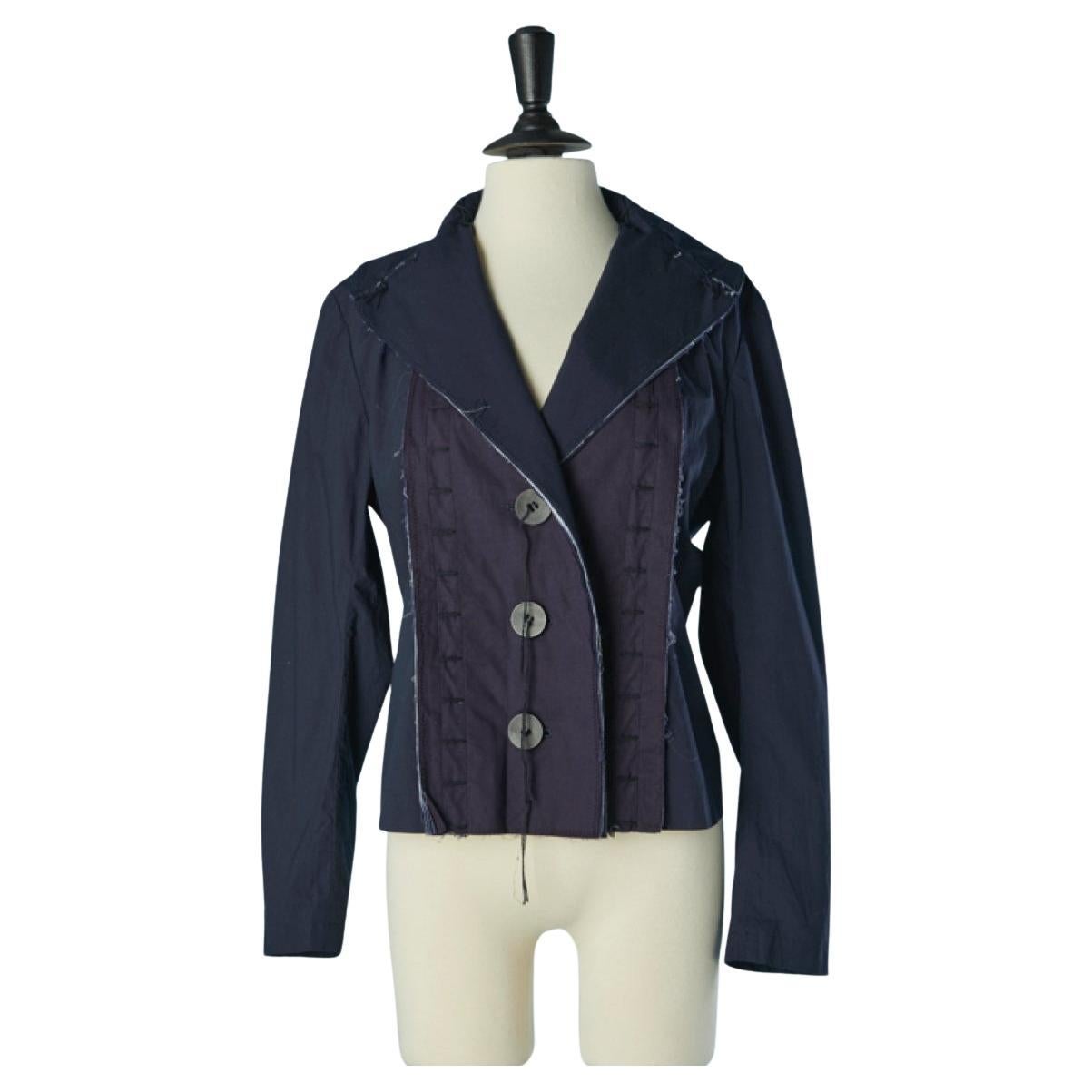 Navy blue cotton single breasted jacket ISSEY MIYAKE