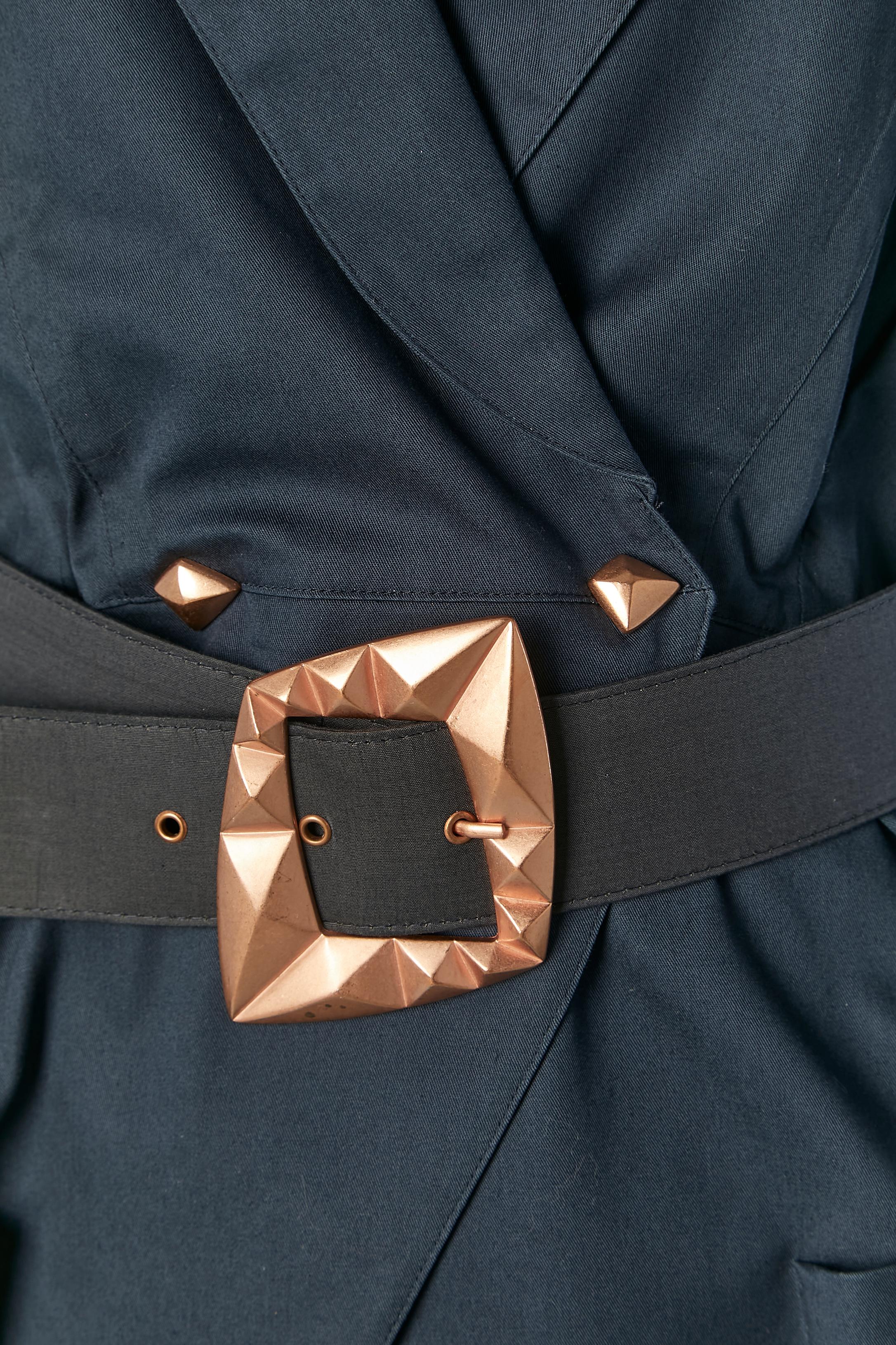 Black Navy blue cotton skirt suit with belt THIERRY MUGLER ACTIV For Sale