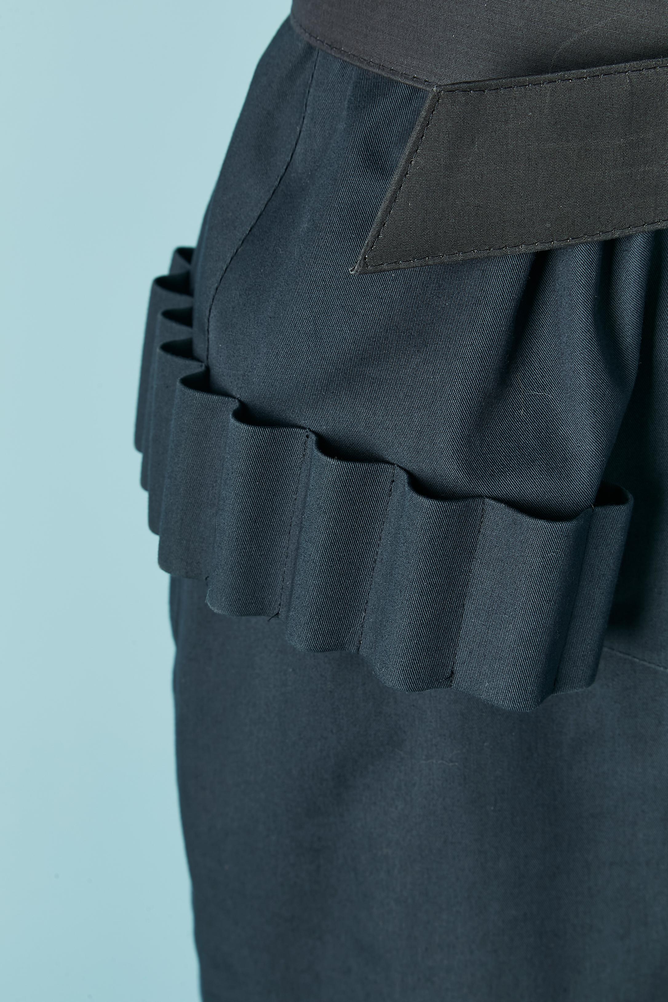 Navy blue cotton skirt suit with belt THIERRY MUGLER ACTIV In Excellent Condition For Sale In Saint-Ouen-Sur-Seine, FR