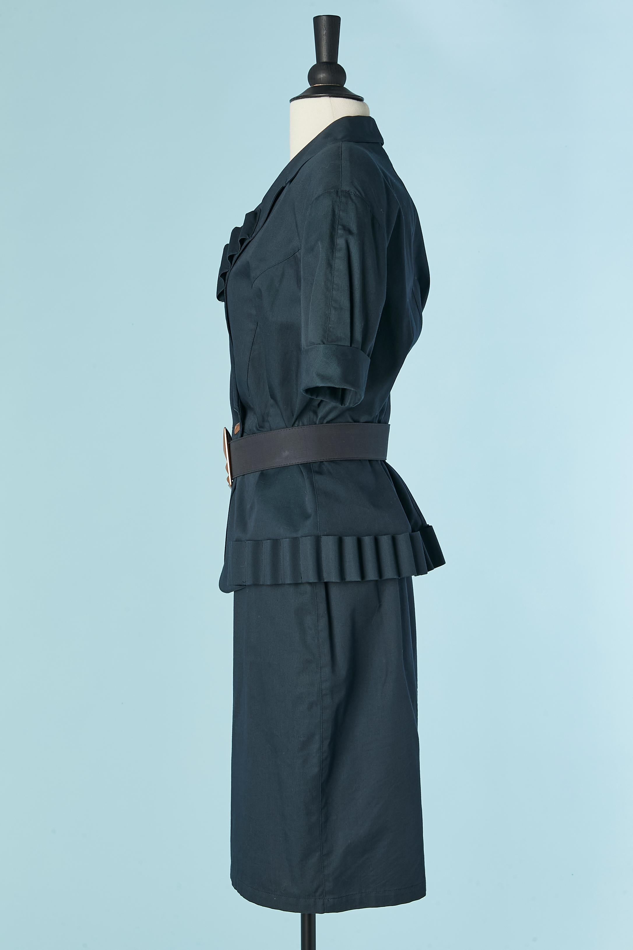 Navy blue cotton skirt suit with belt THIERRY MUGLER ACTIV For Sale 1