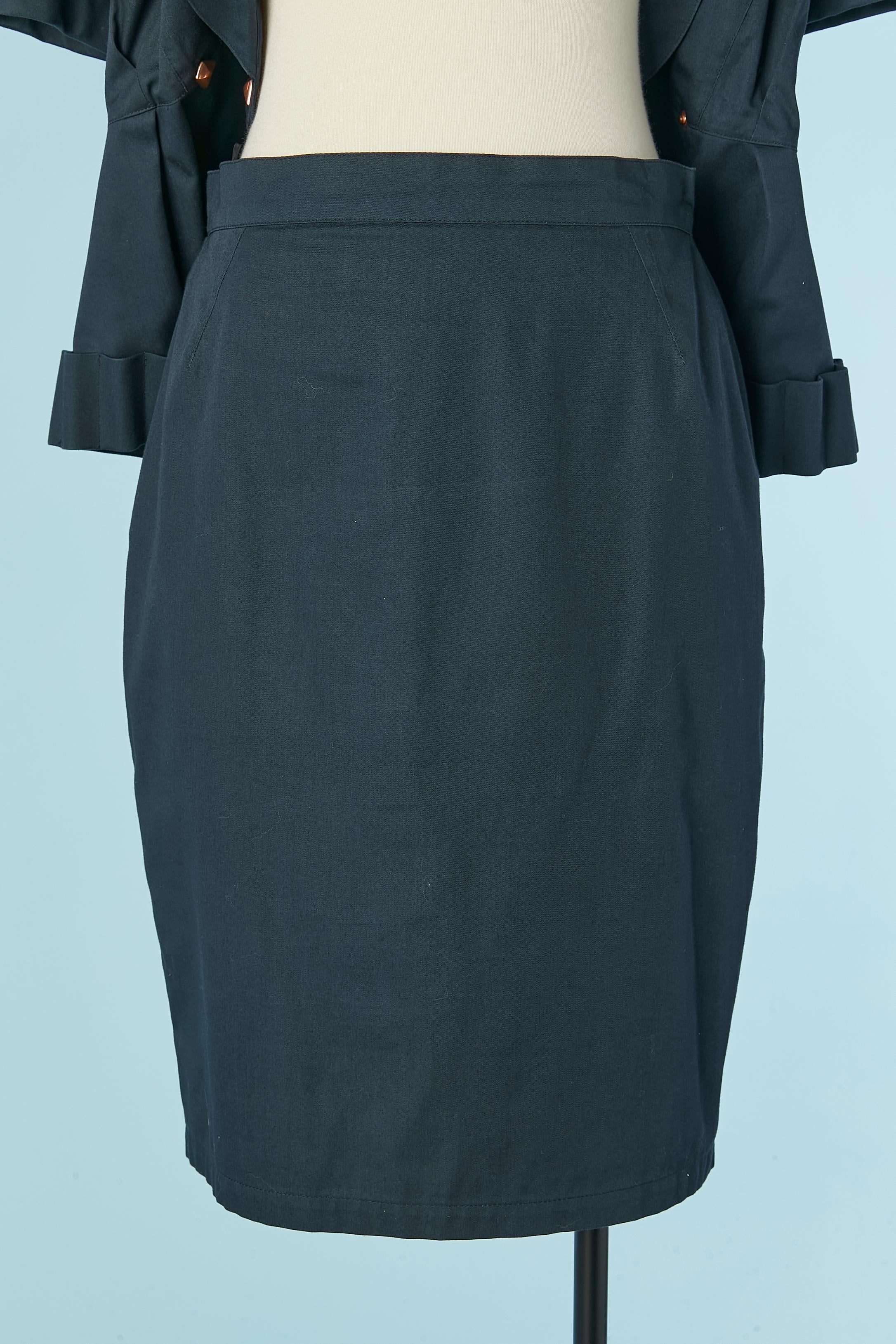 Navy blue cotton skirt suit with belt THIERRY MUGLER ACTIV For Sale 3