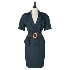 Tailleur con gonna in cotone blu navy e cintura Thierry Mugler ACTIV