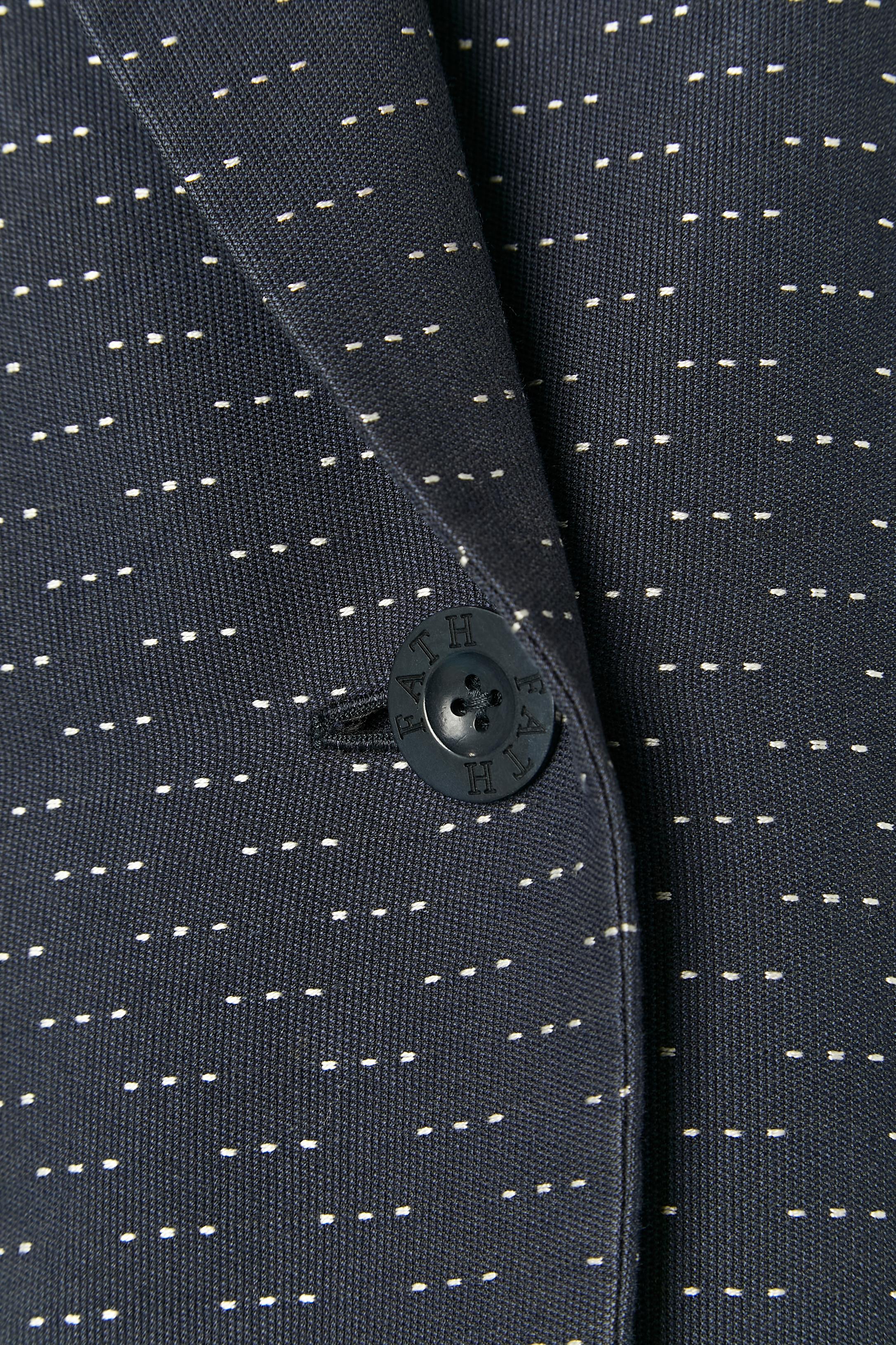 Black Navy blue cotton skirt-suit with white stitches Jacques Fath for Neiman Marcus For Sale