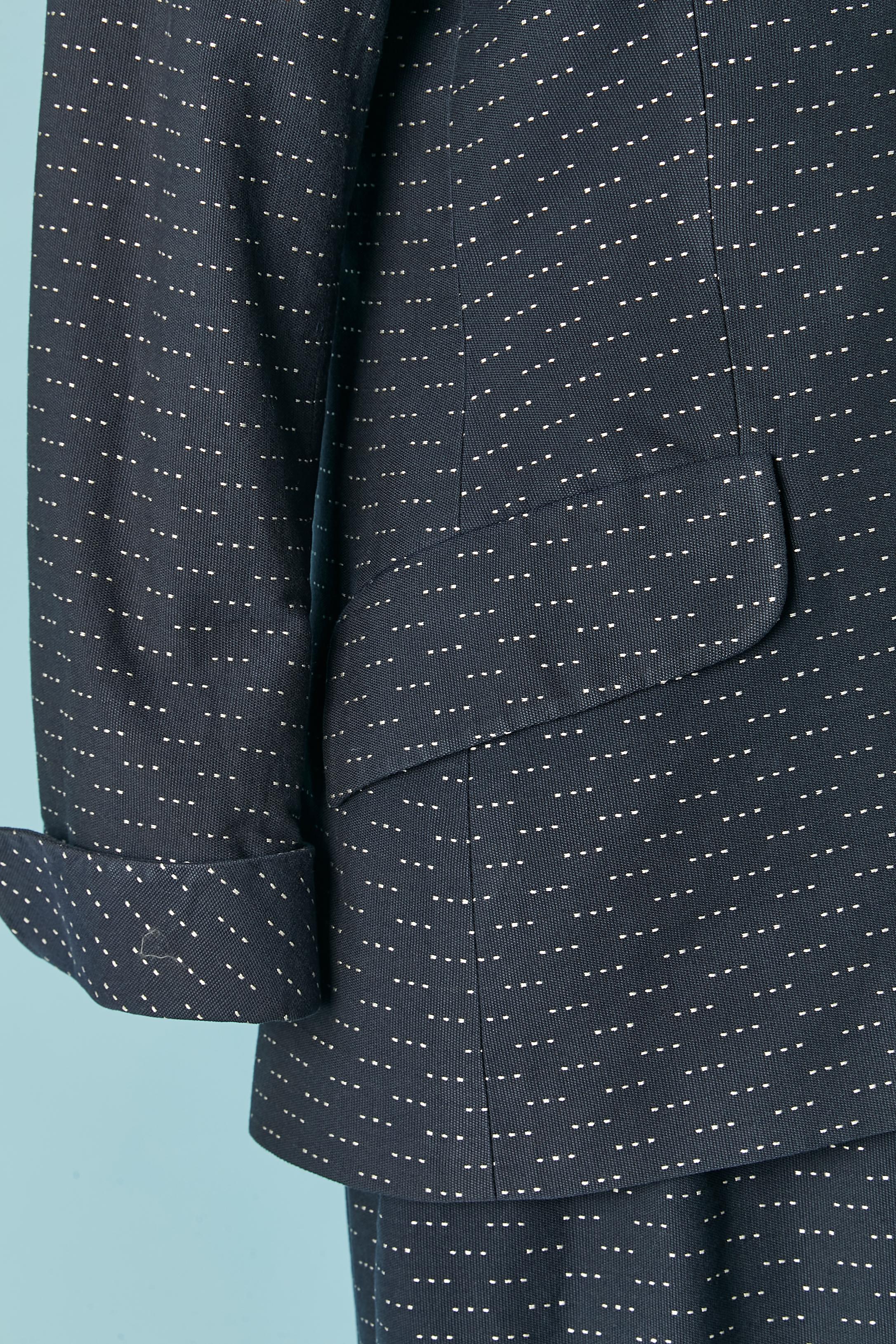 Navy blue cotton skirt-suit with white stitches Jacques Fath for Neiman Marcus In Good Condition For Sale In Saint-Ouen-Sur-Seine, FR