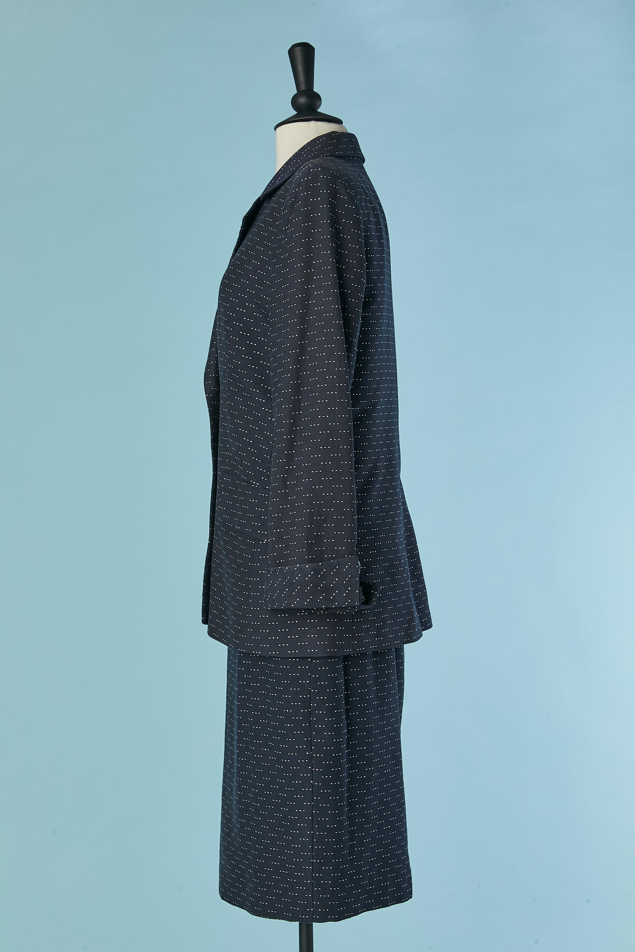 Navy blue cotton skirt-suit with white stitches Jacques Fath for Neiman Marcus For Sale 1
