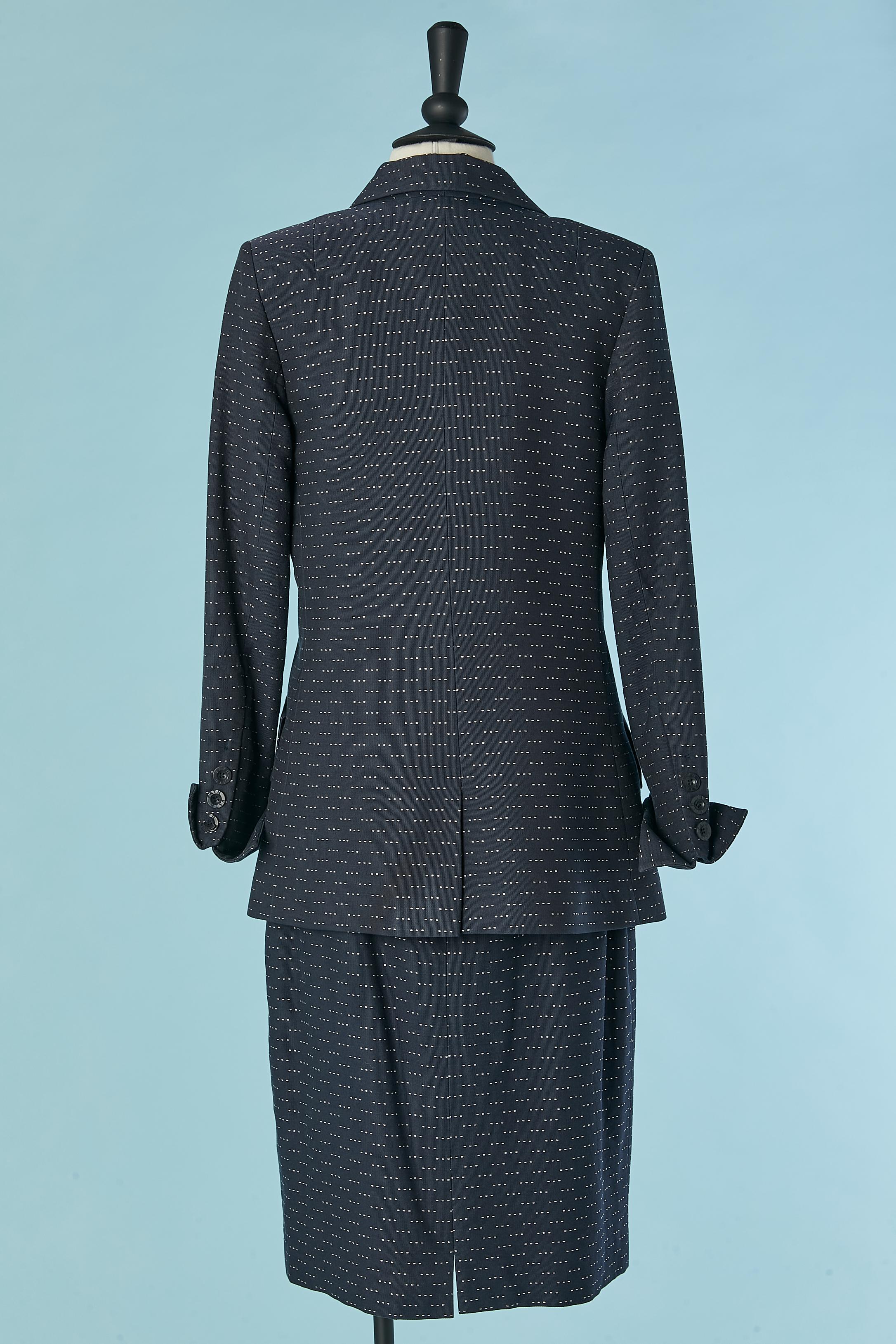 Navy blue cotton skirt-suit with white stitches Jacques Fath for Neiman Marcus For Sale 2