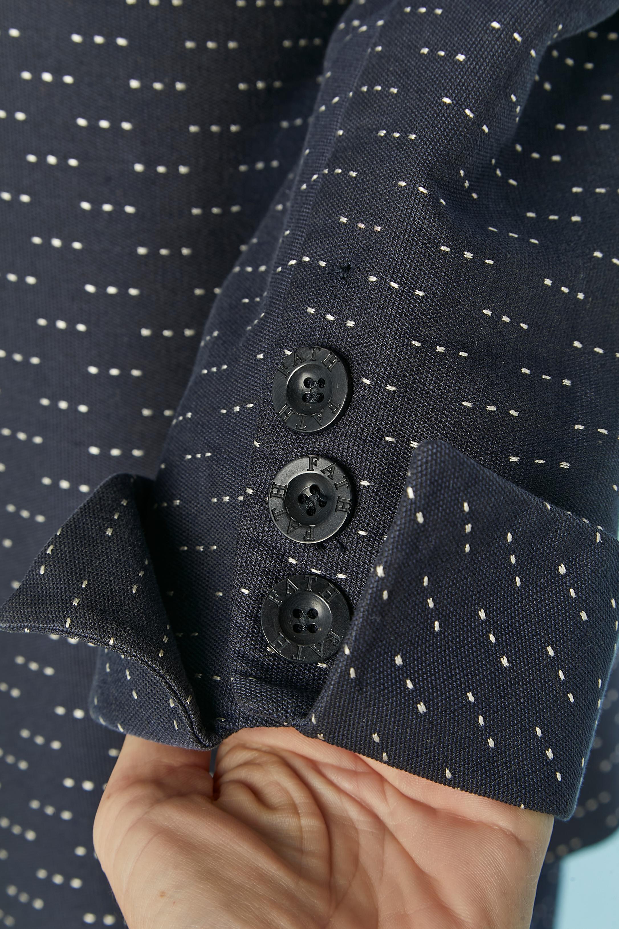 Navy blue cotton skirt-suit with white stitches Jacques Fath for Neiman Marcus For Sale 3