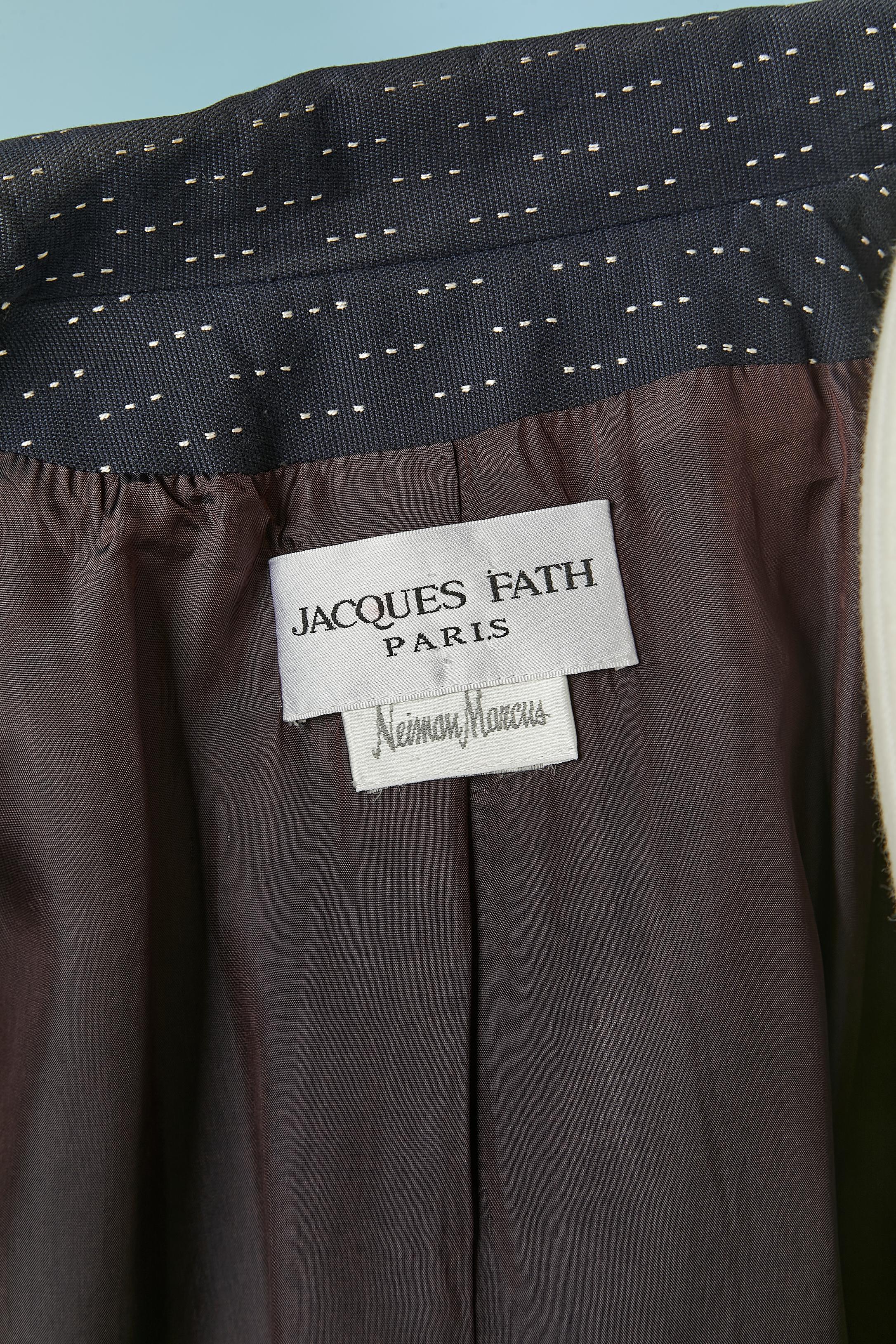 Navy blue cotton skirt-suit with white stitches Jacques Fath for Neiman Marcus For Sale 4