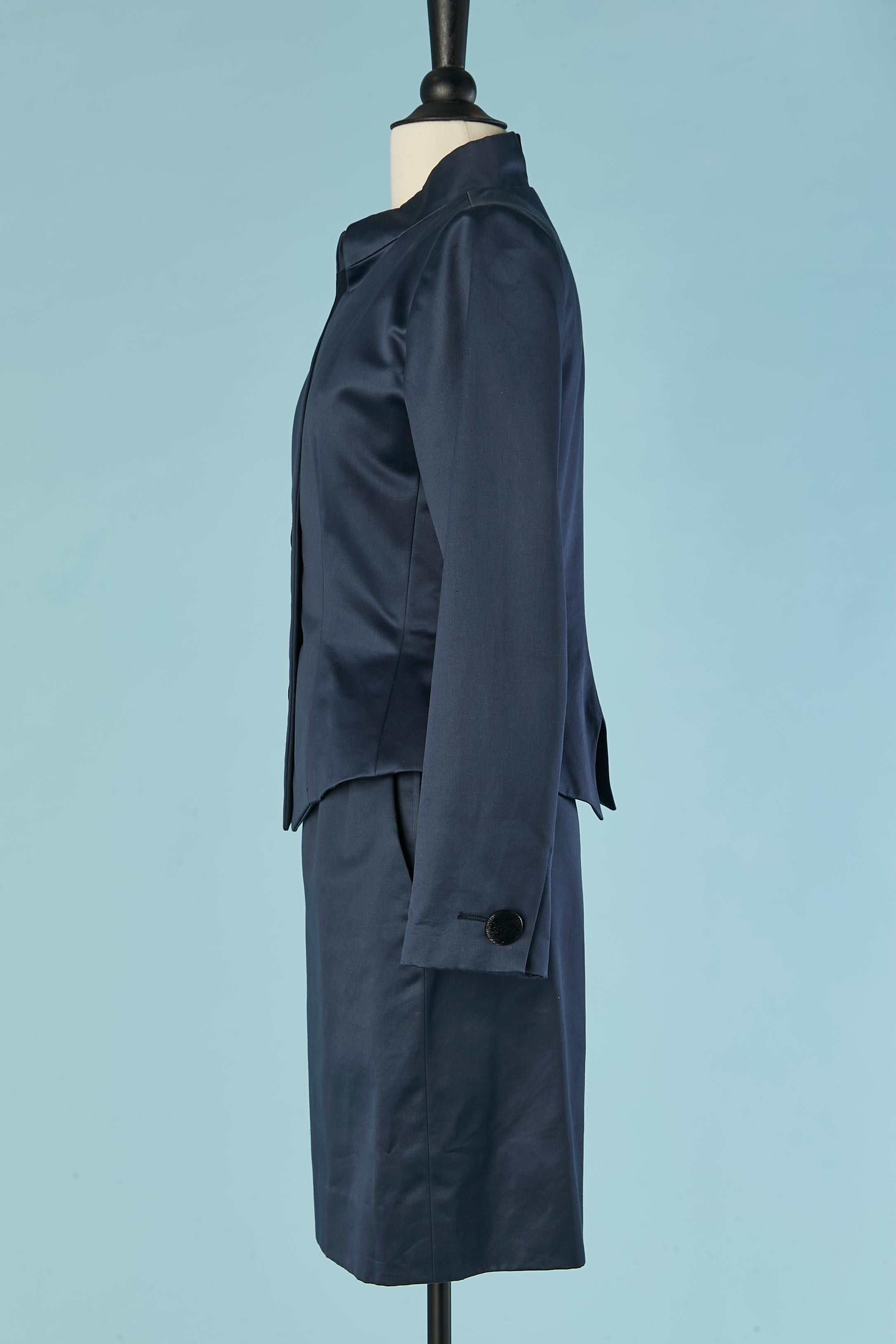 Women's Navy blue cotton skirt-suit Yves Saint Laurent Rive Gauche SS 1992 For Sale