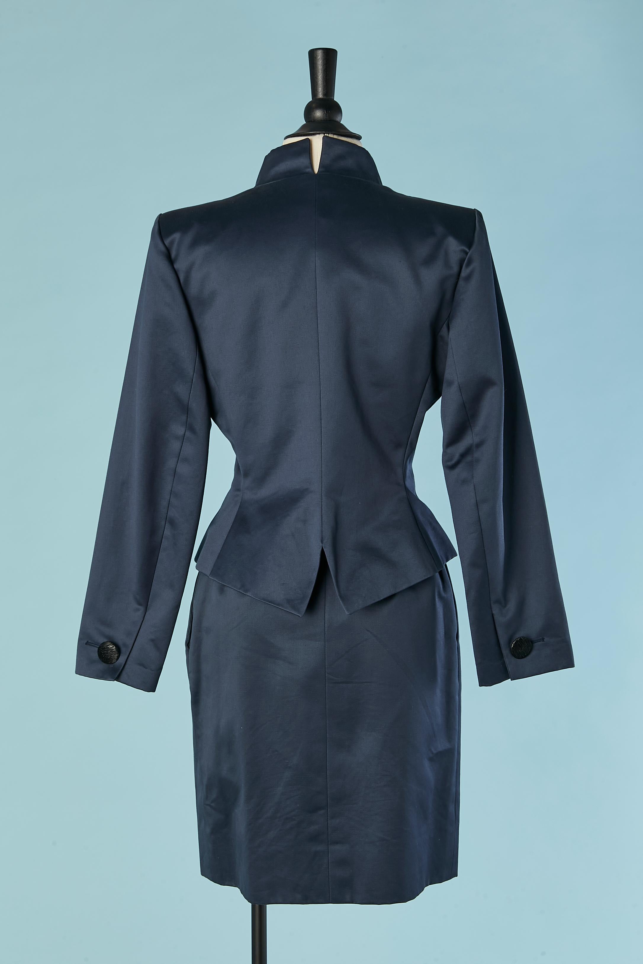 Navy blue cotton skirt-suit Yves Saint Laurent Rive Gauche SS 1992 For Sale 1