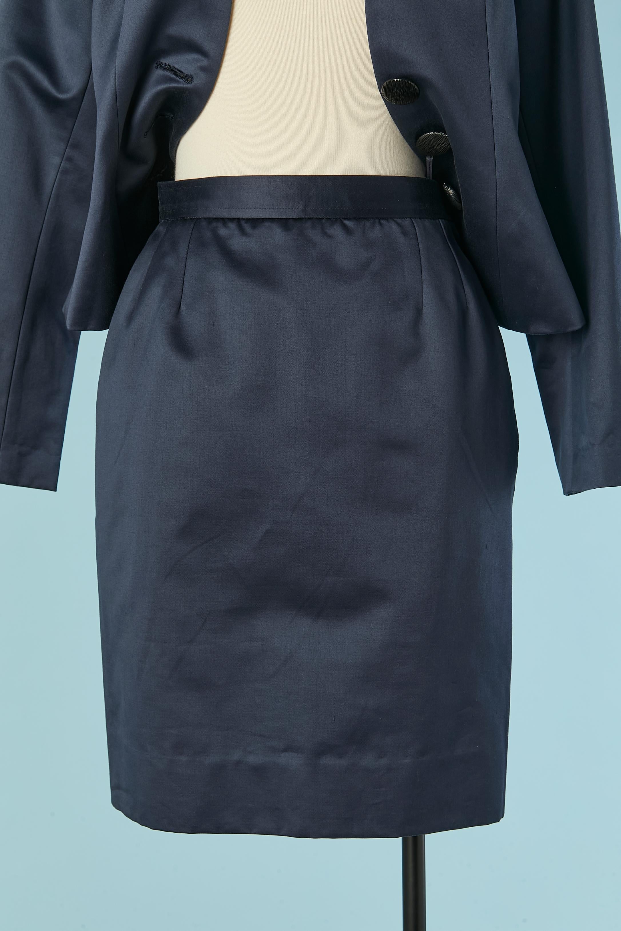 Navy blue cotton skirt-suit Yves Saint Laurent Rive Gauche SS 1992 For Sale 2