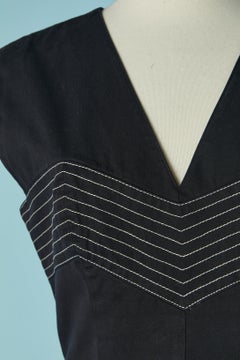 Marineblaues ärmelloses Baumwollkleid mit Steppnähten THIERRY MUGLER COUTURE