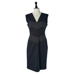 Navy blue cotton sleeveless dress with top-stitching THIERRY MUGLER COUTURE
